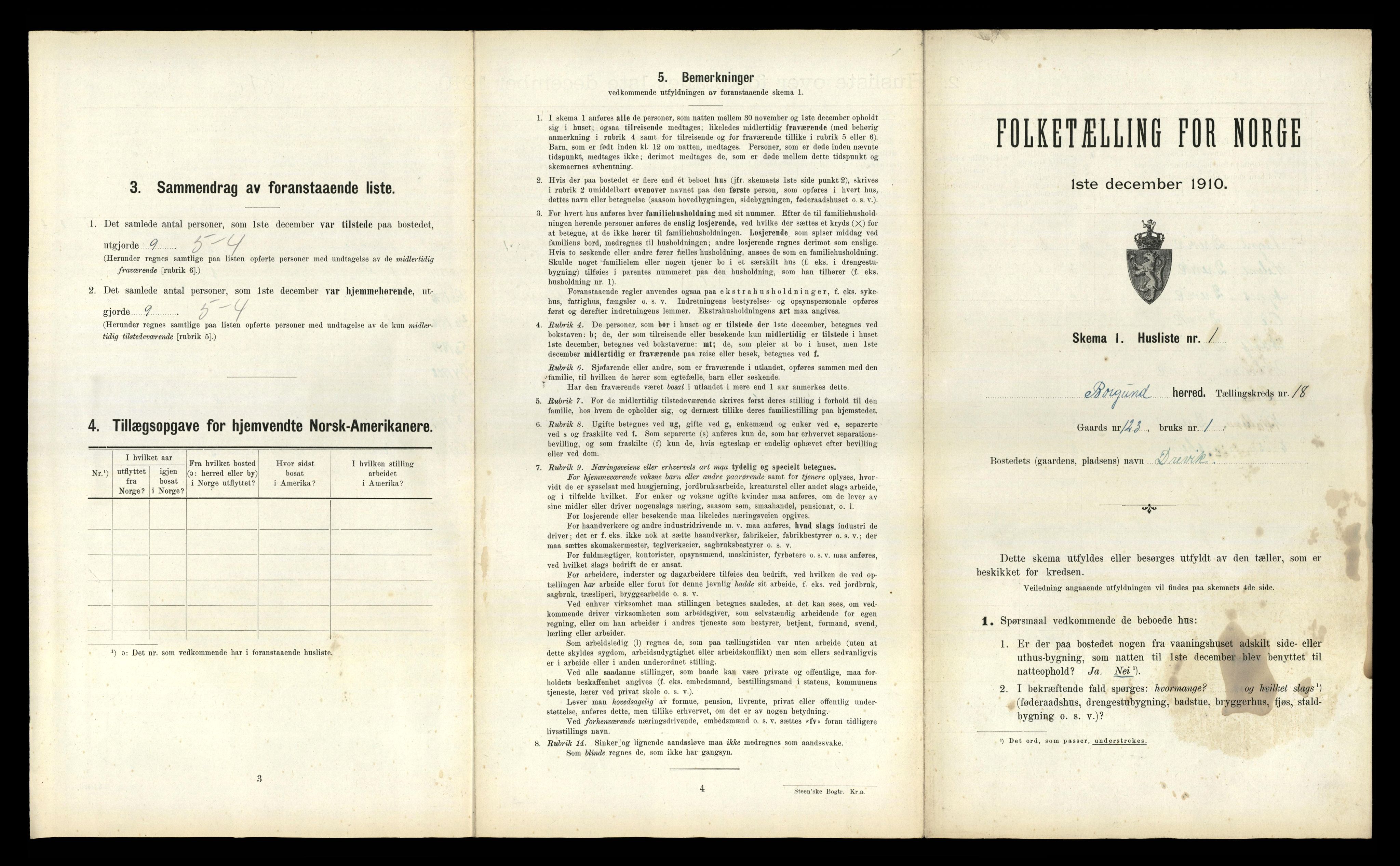RA, 1910 census for Borgund, 1910, p. 1497