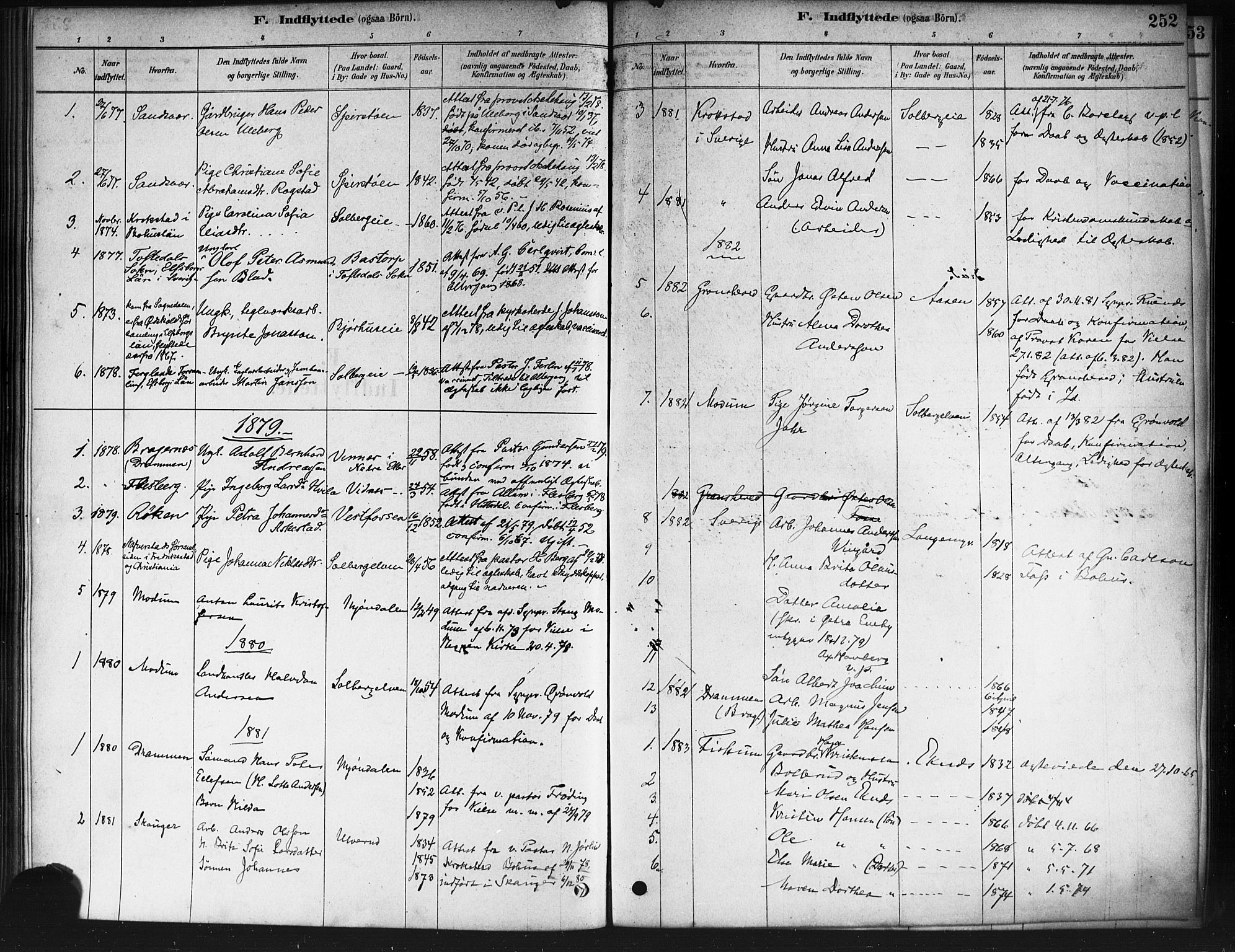 Nedre Eiker kirkebøker, AV/SAKO-A-612/F/Fa/L0002: Parish register (official) no. 2, 1878-1885, p. 252