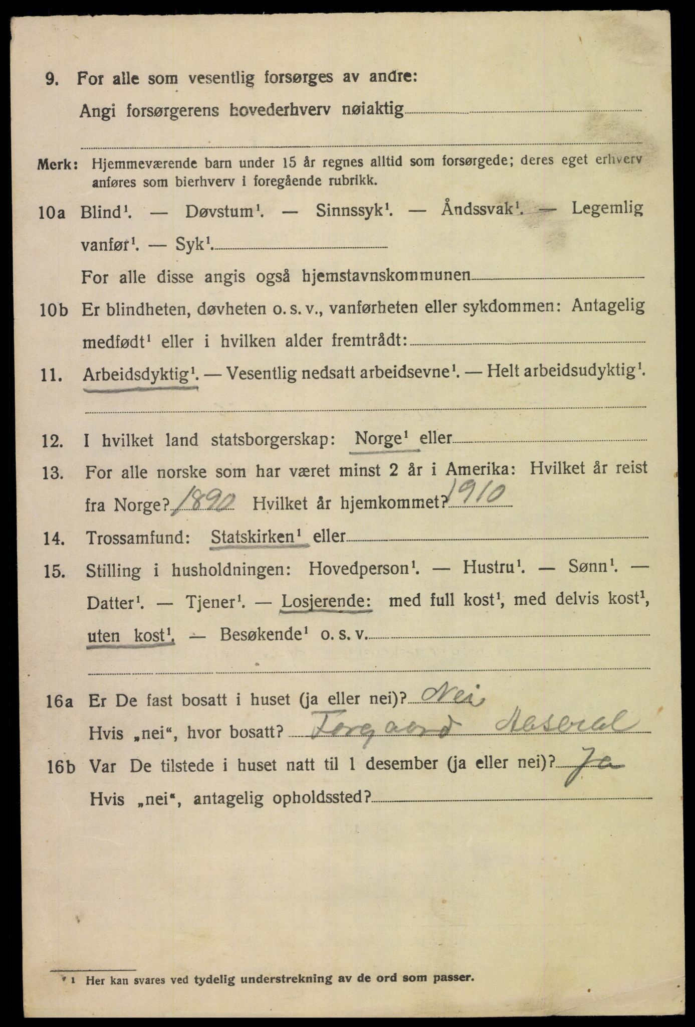 SAK, 1920 census for Åseral, 1920, p. 1185