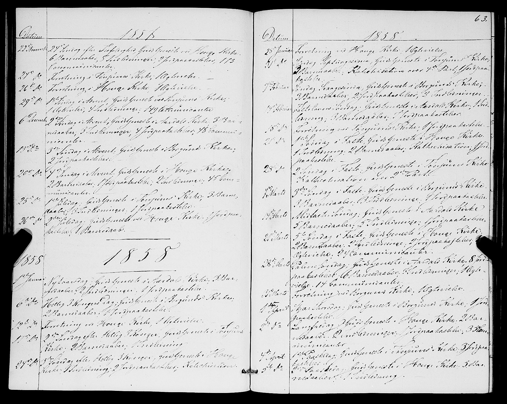 Lærdal sokneprestembete, SAB/A-81201: Parish register (official) no. A 17, 1851-1877, p. 63