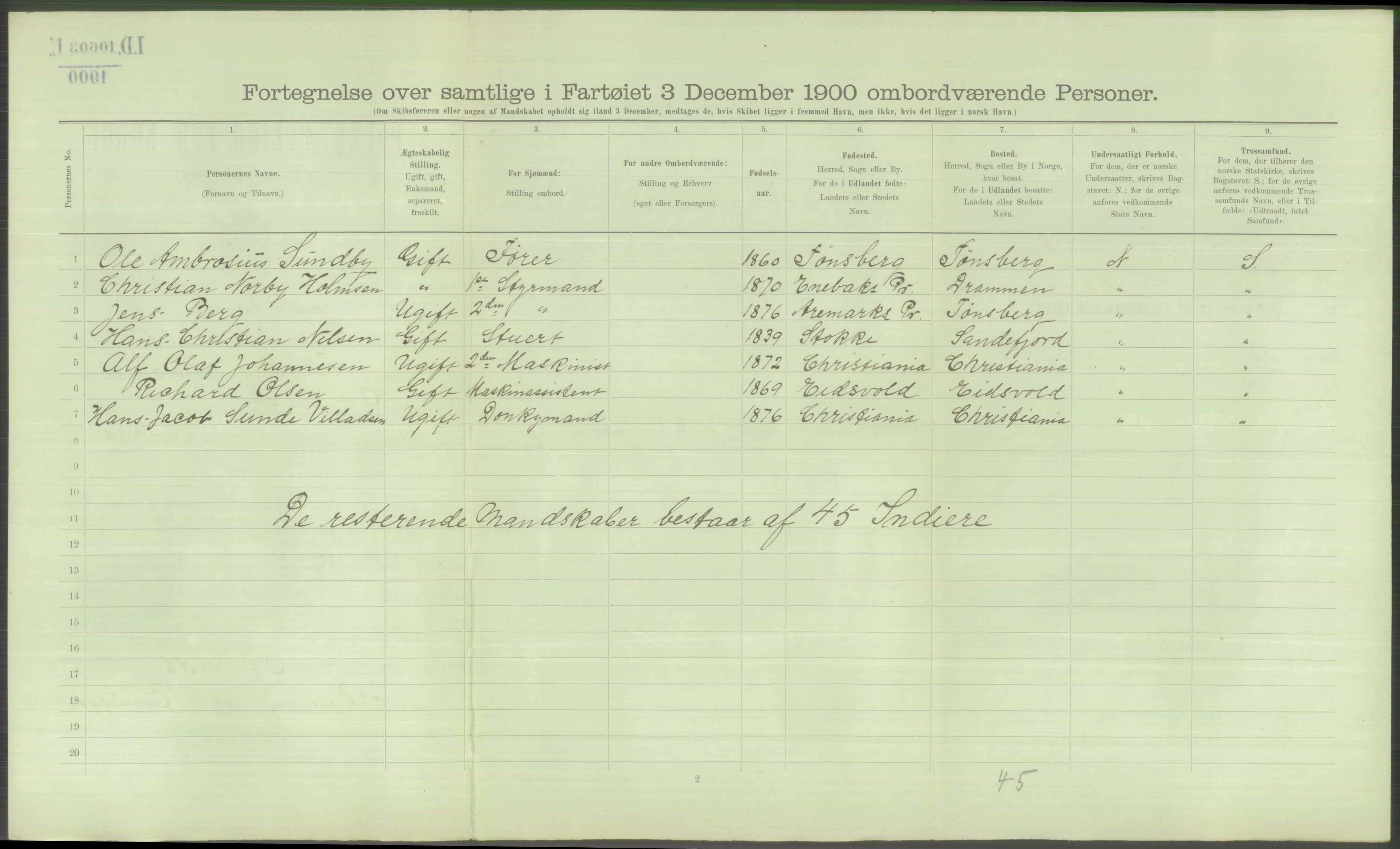 RA, 1900 Census - ship lists from ships in Norwegian harbours, harbours abroad and at sea, 1900, p. 4990