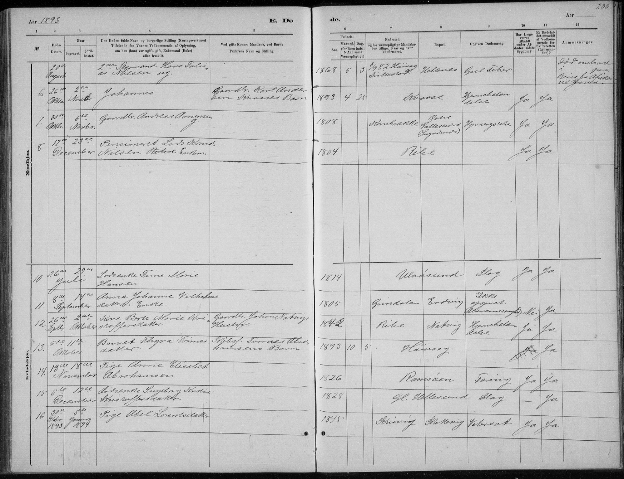 Høvåg sokneprestkontor, SAK/1111-0025/F/Fb/L0004: Parish register (copy) no. B 4, 1883-1898, p. 288