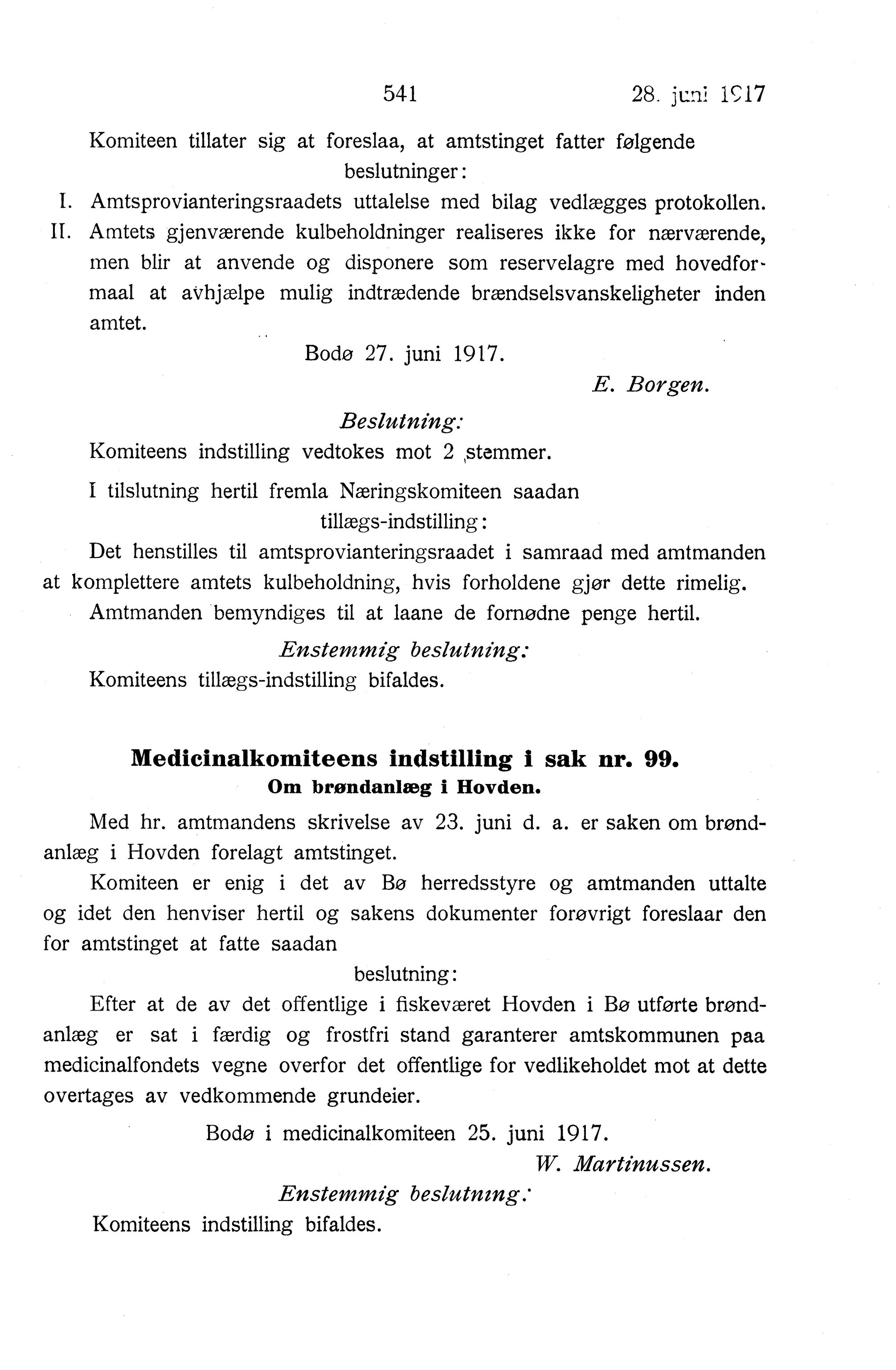 Nordland Fylkeskommune. Fylkestinget, AIN/NFK-17/176/A/Ac/L0040: Fylkestingsforhandlinger 1917, 1917