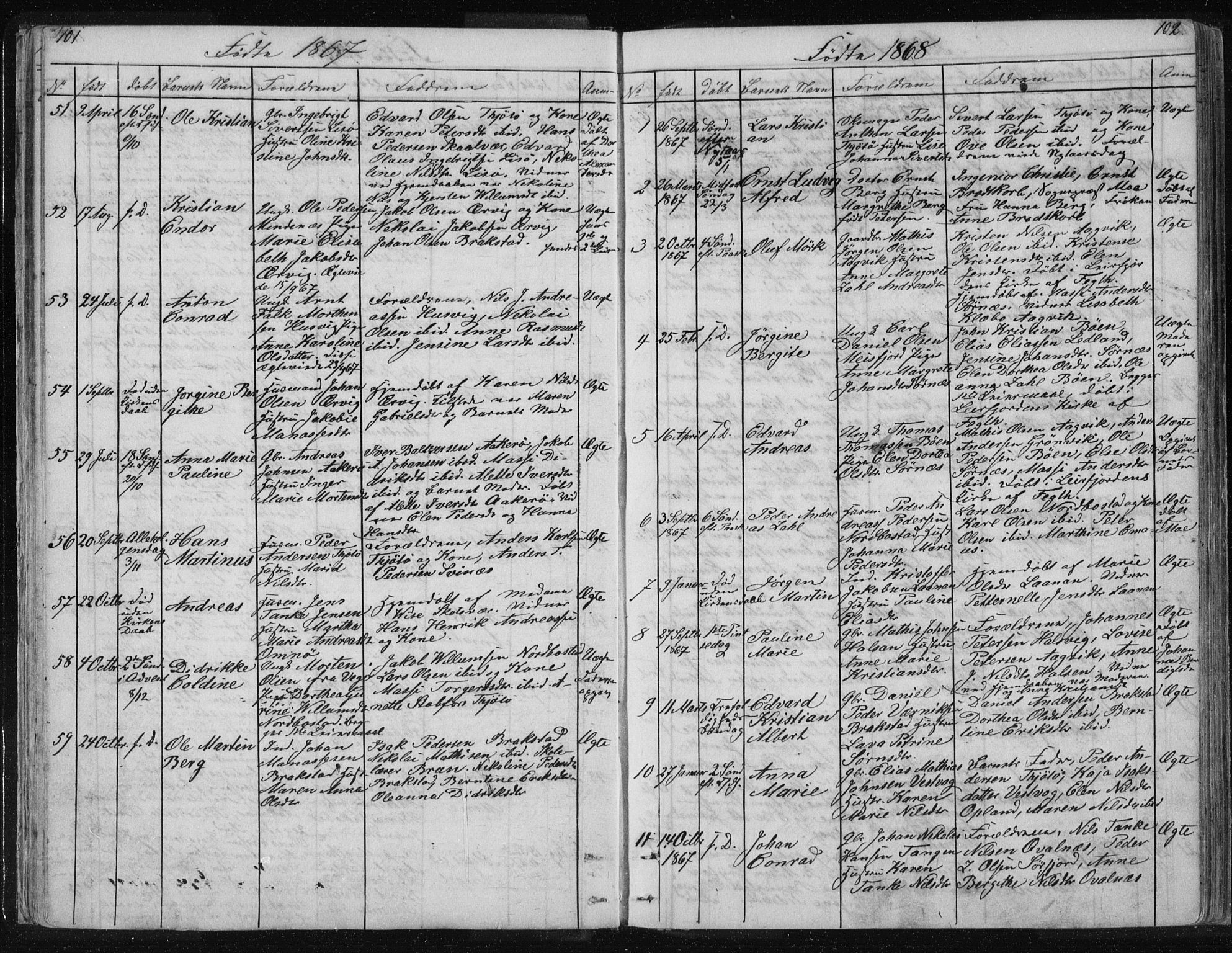 Ministerialprotokoller, klokkerbøker og fødselsregistre - Nordland, AV/SAT-A-1459/817/L0266: Parish register (copy) no. 817C01, 1841-1869, p. 101-102