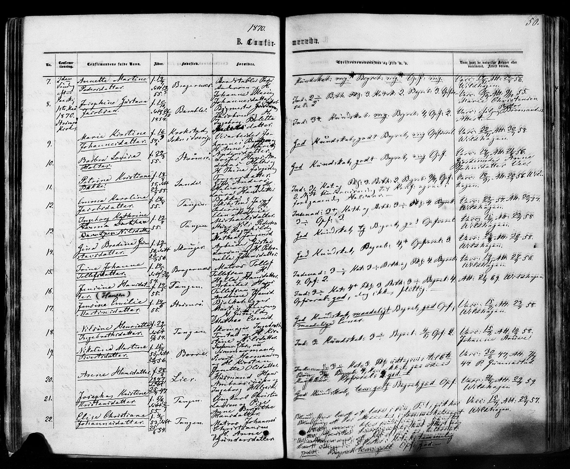 Strømsø kirkebøker, SAKO/A-246/F/Fa/L0018: Parish register (official) no. I 18, 1865-1878, p. 50