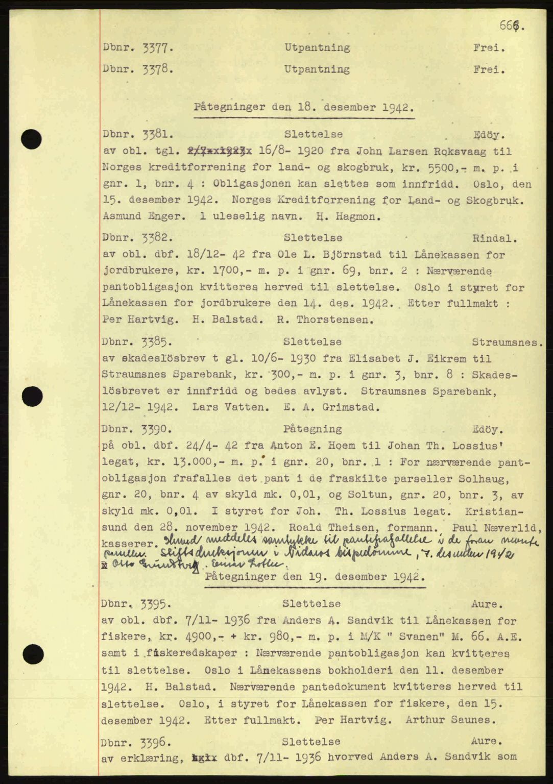 Nordmøre sorenskriveri, AV/SAT-A-4132/1/2/2Ca: Mortgage book no. C81, 1940-1945, Diary no: : 3377/1942