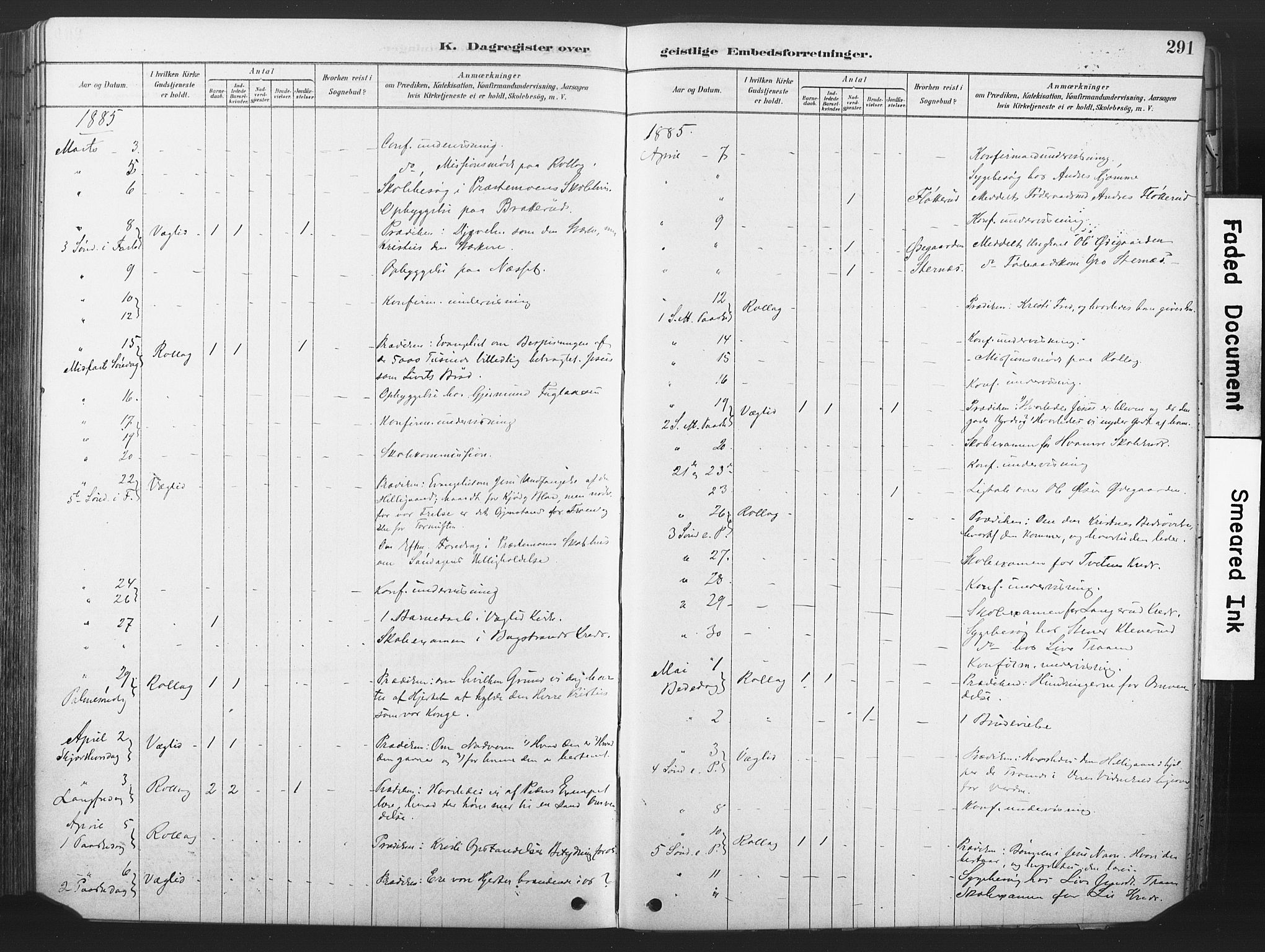 Rollag kirkebøker, AV/SAKO-A-240/F/Fa/L0011: Parish register (official) no. I 11, 1878-1902, p. 291