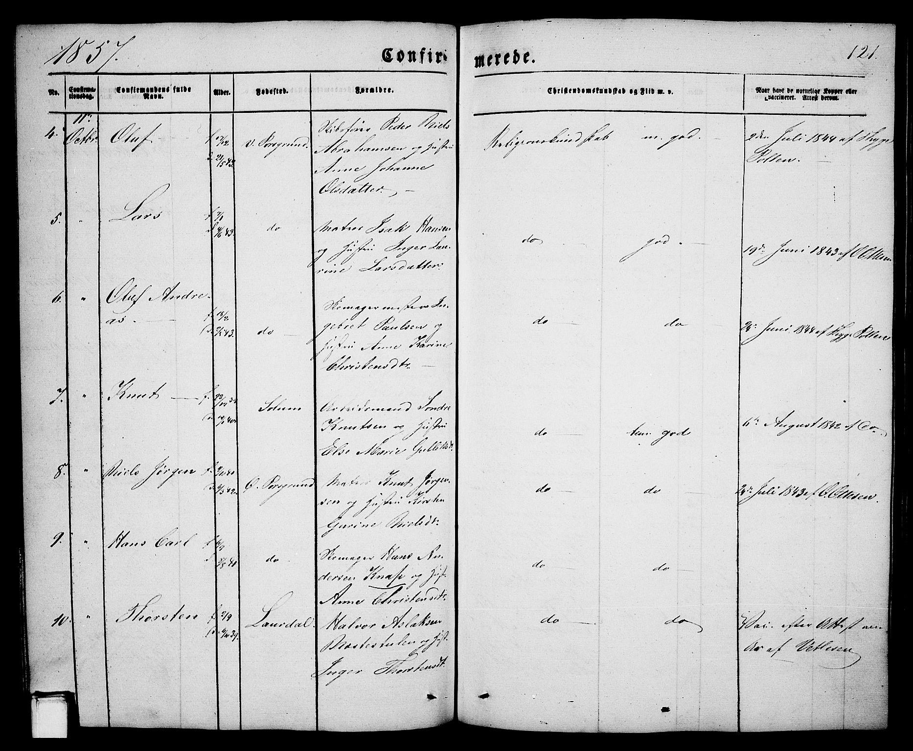 Porsgrunn kirkebøker , SAKO/A-104/G/Ga/L0002: Parish register (copy) no. I 2, 1847-1877, p. 121