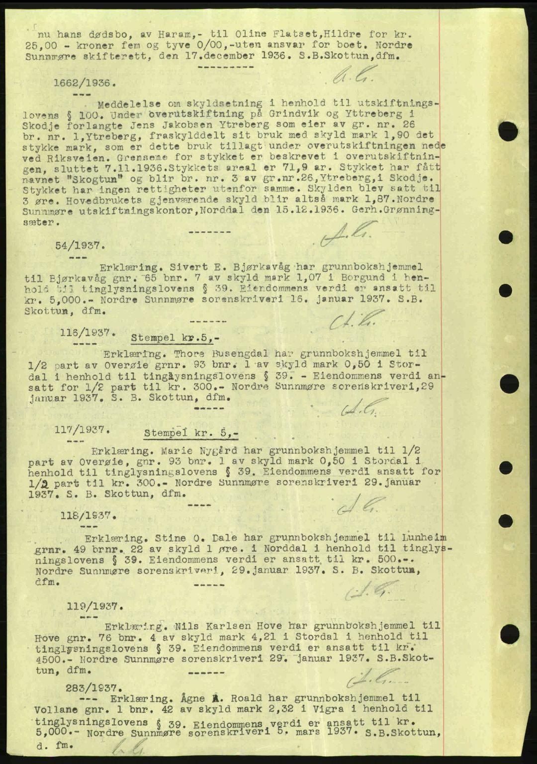 Nordre Sunnmøre sorenskriveri, AV/SAT-A-0006/1/2/2C/2Ca: Mortgage book no. A2, 1936-1937, Diary no: : 1662/1936