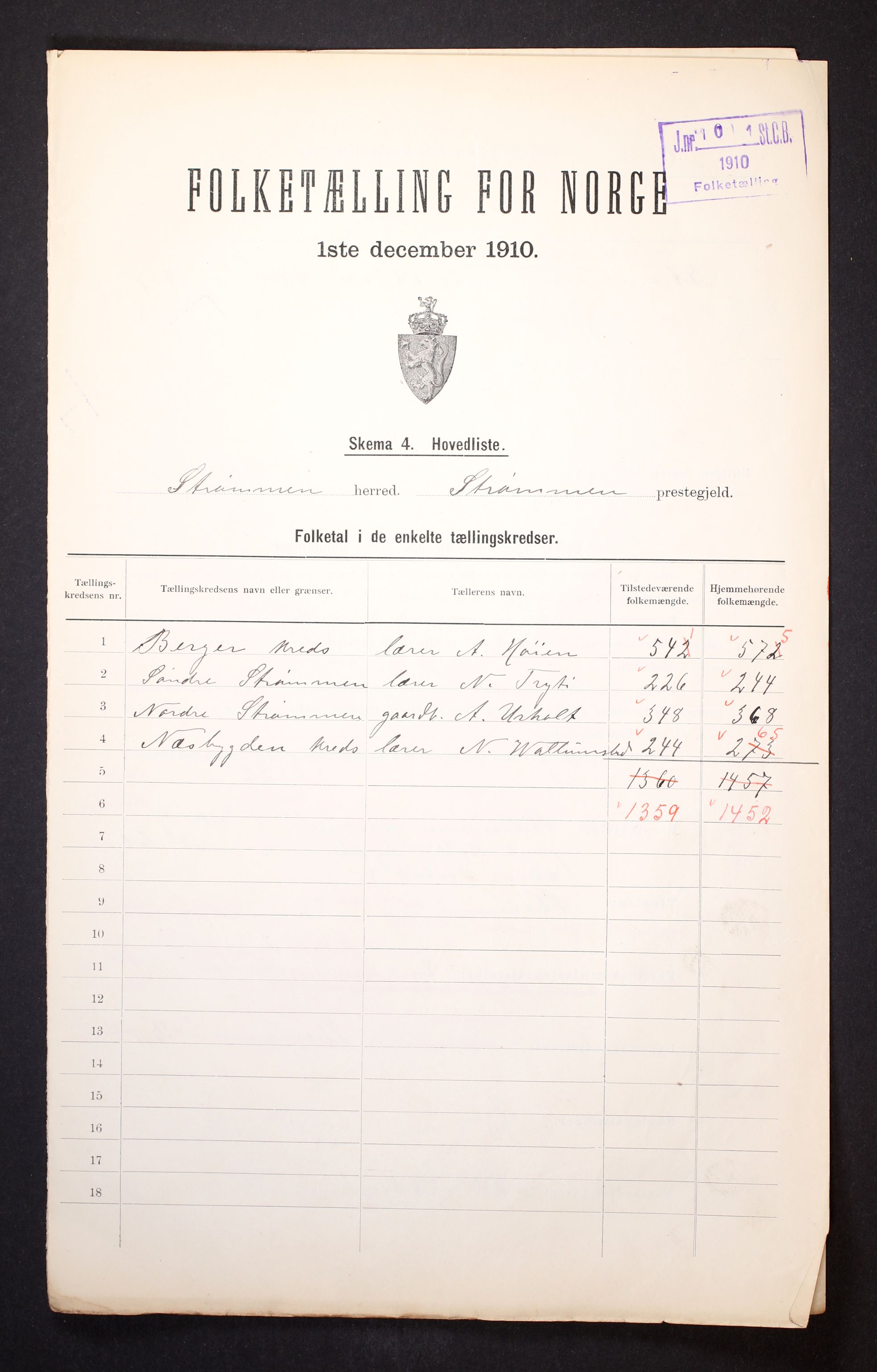 RA, 1910 census for Strømm, 1910, p. 2