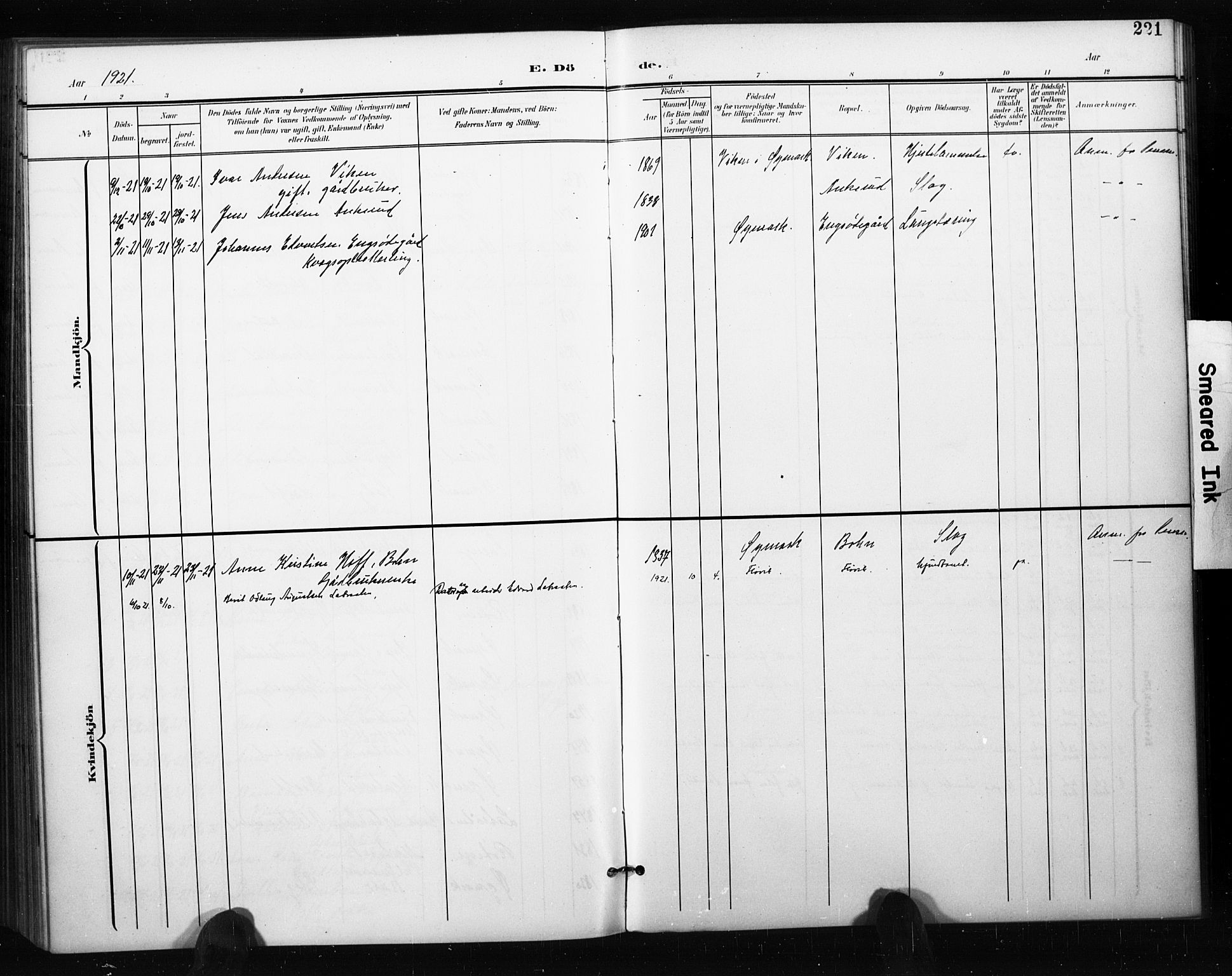Aremark prestekontor Kirkebøker, SAO/A-10899/G/Gb/L0001: Parish register (copy) no. II 1, 1901-1927, p. 221