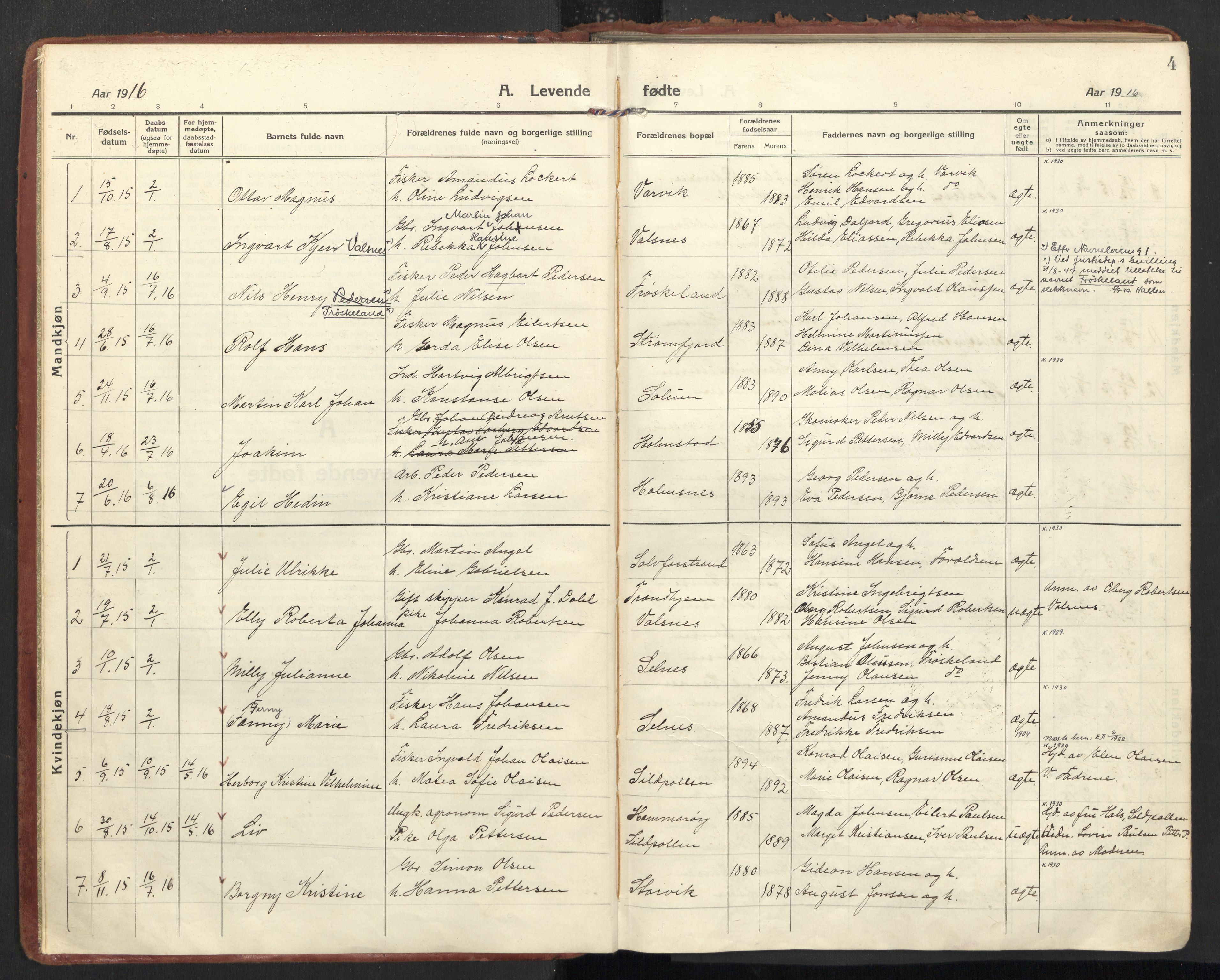Ministerialprotokoller, klokkerbøker og fødselsregistre - Nordland, SAT/A-1459/890/L1288: Parish register (official) no. 890A03, 1915-1925, p. 4