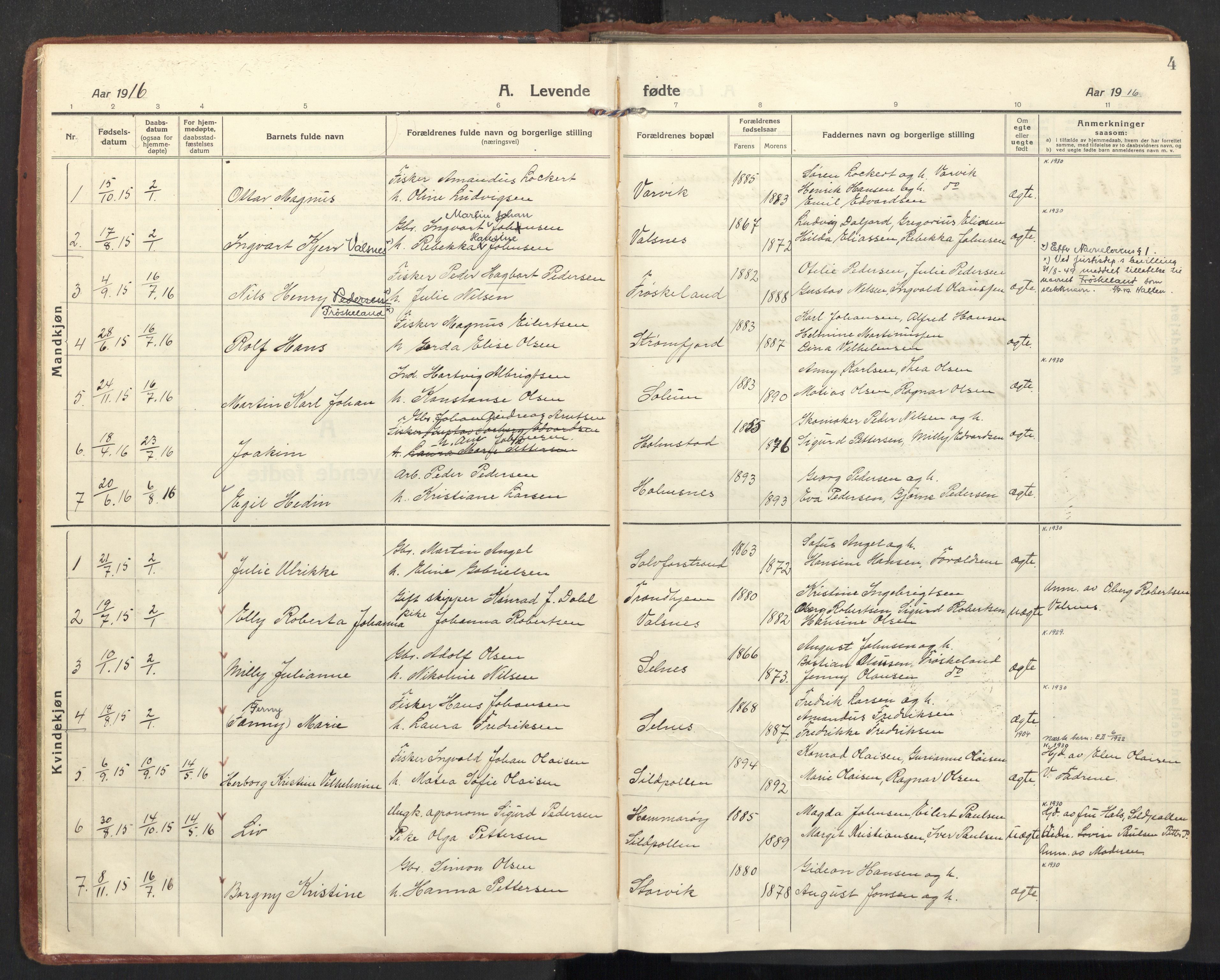 Ministerialprotokoller, klokkerbøker og fødselsregistre - Nordland, AV/SAT-A-1459/890/L1288: Parish register (official) no. 890A03, 1915-1925, p. 4