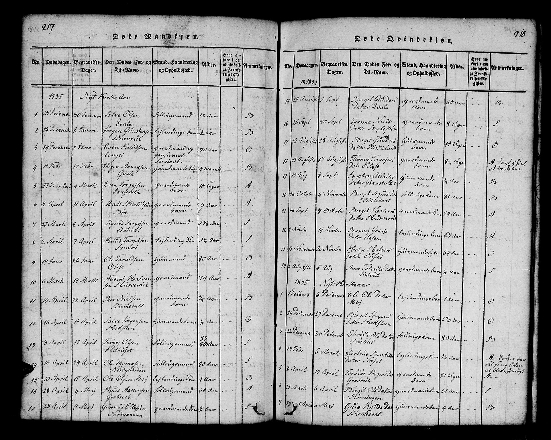 Bygland sokneprestkontor, SAK/1111-0006/F/Fb/Fbb/L0001: Parish register (copy) no. B 1, 1816-1843, p. 218-219