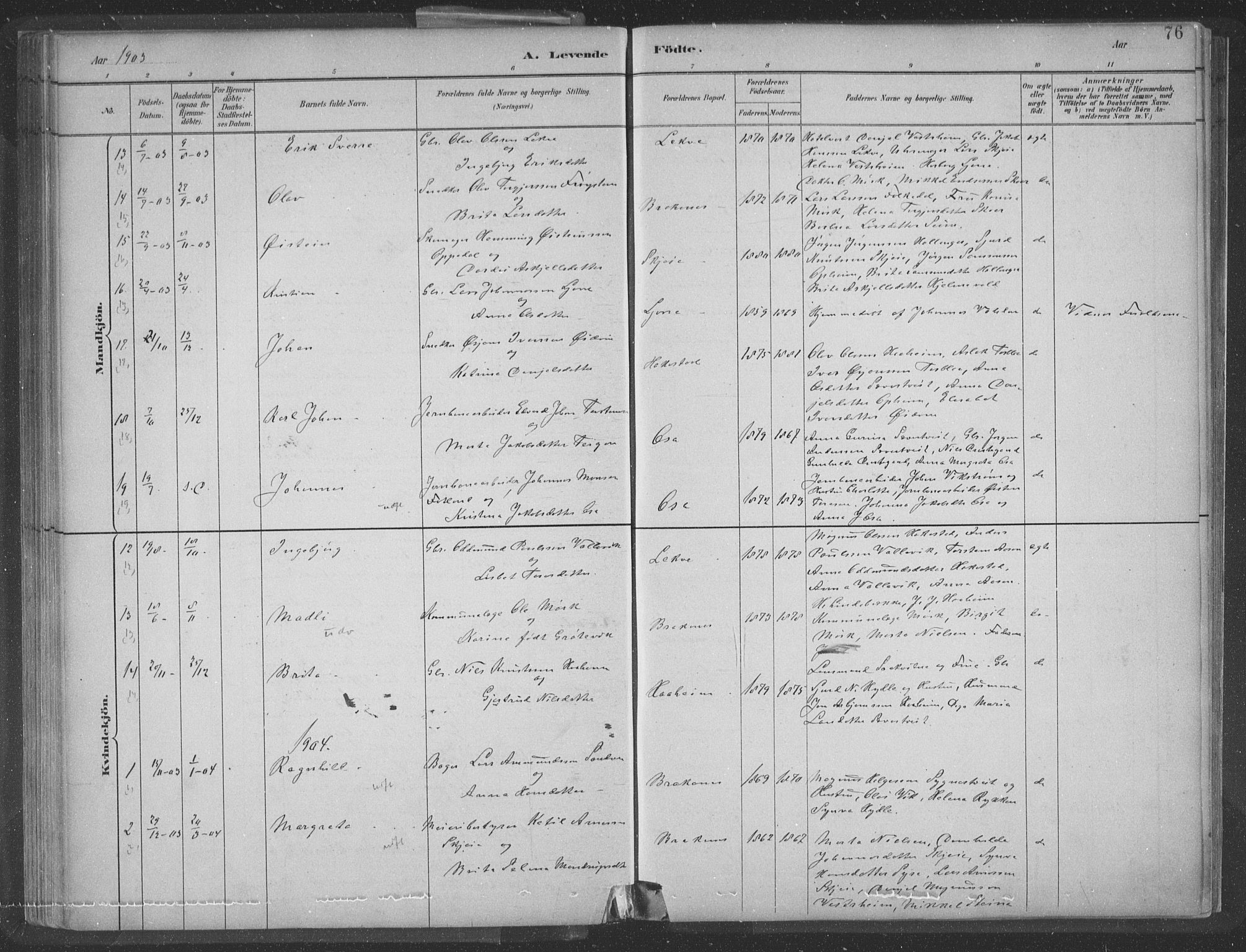 Ulvik sokneprestembete, SAB/A-78801/H/Hab: Parish register (copy) no. A 3, 1883-1908, p. 76