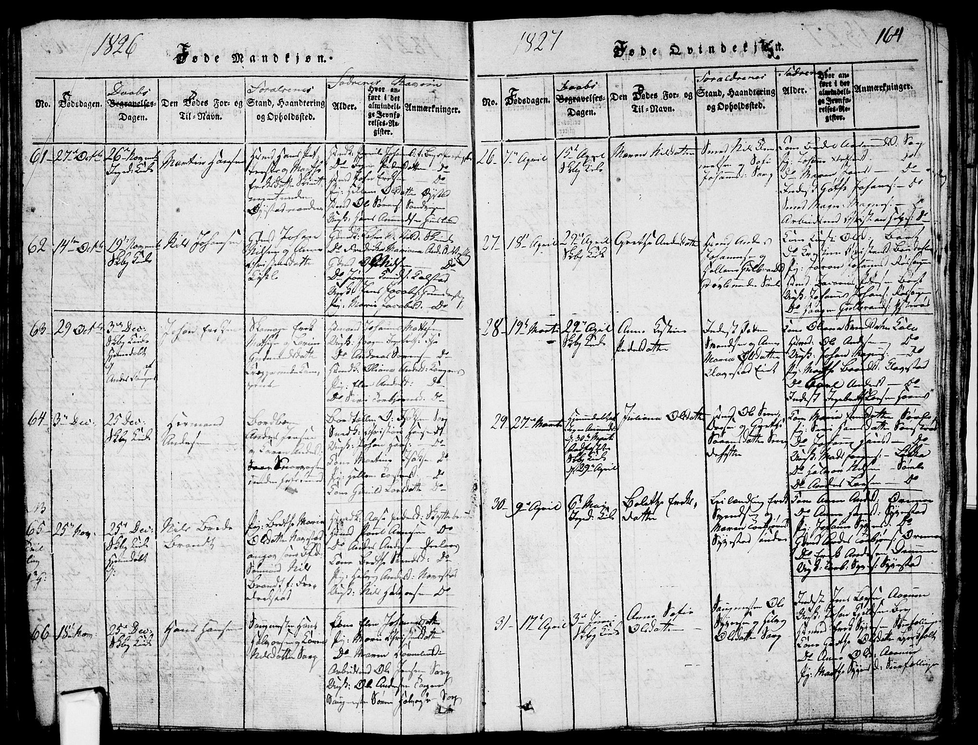 Skjeberg prestekontor Kirkebøker, AV/SAO-A-10923/G/Ga/L0001: Parish register (copy) no. I 1, 1815-1830, p. 164