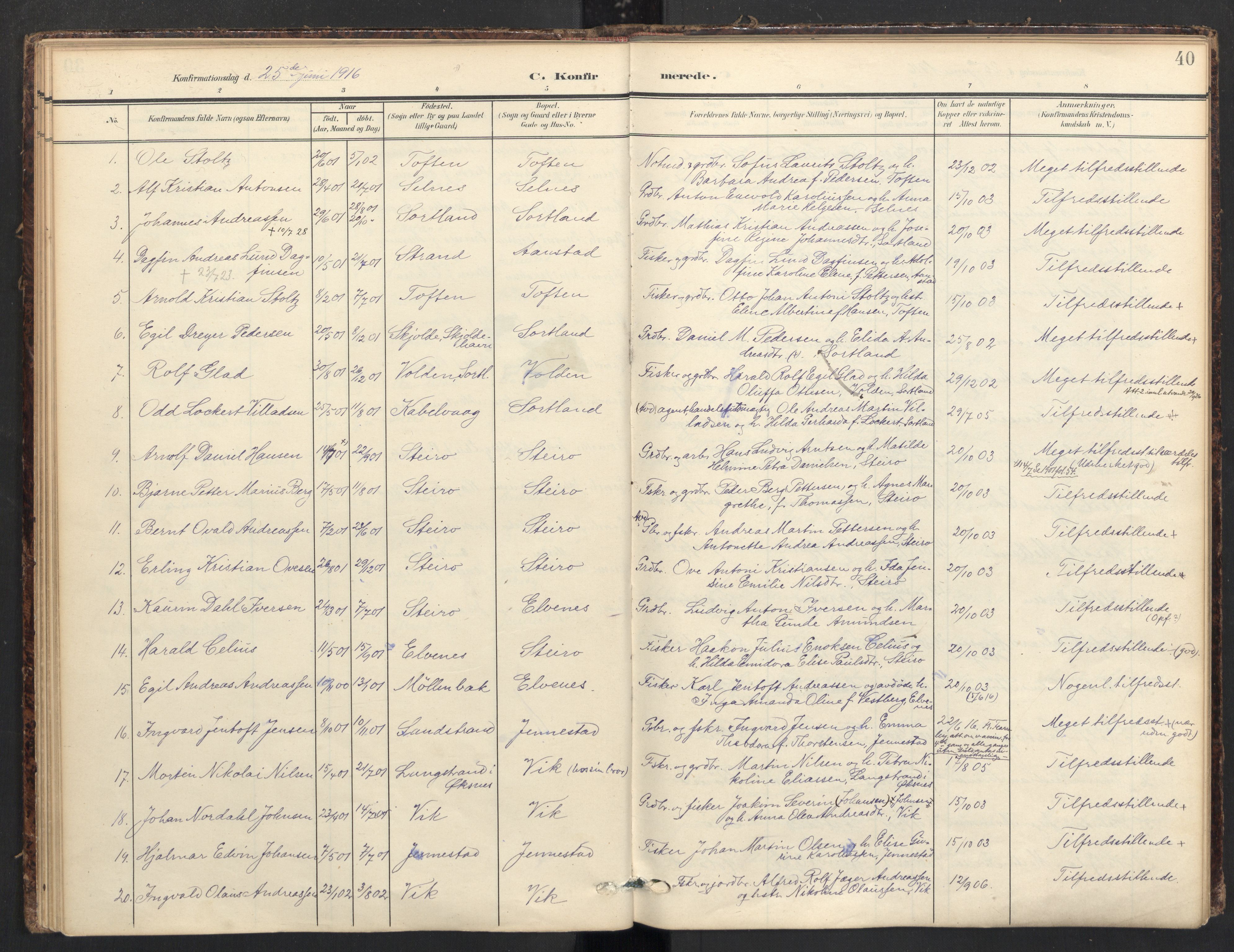 Ministerialprotokoller, klokkerbøker og fødselsregistre - Nordland, AV/SAT-A-1459/895/L1375: Parish register (official) no. 895A10, 1907-1938, p. 40