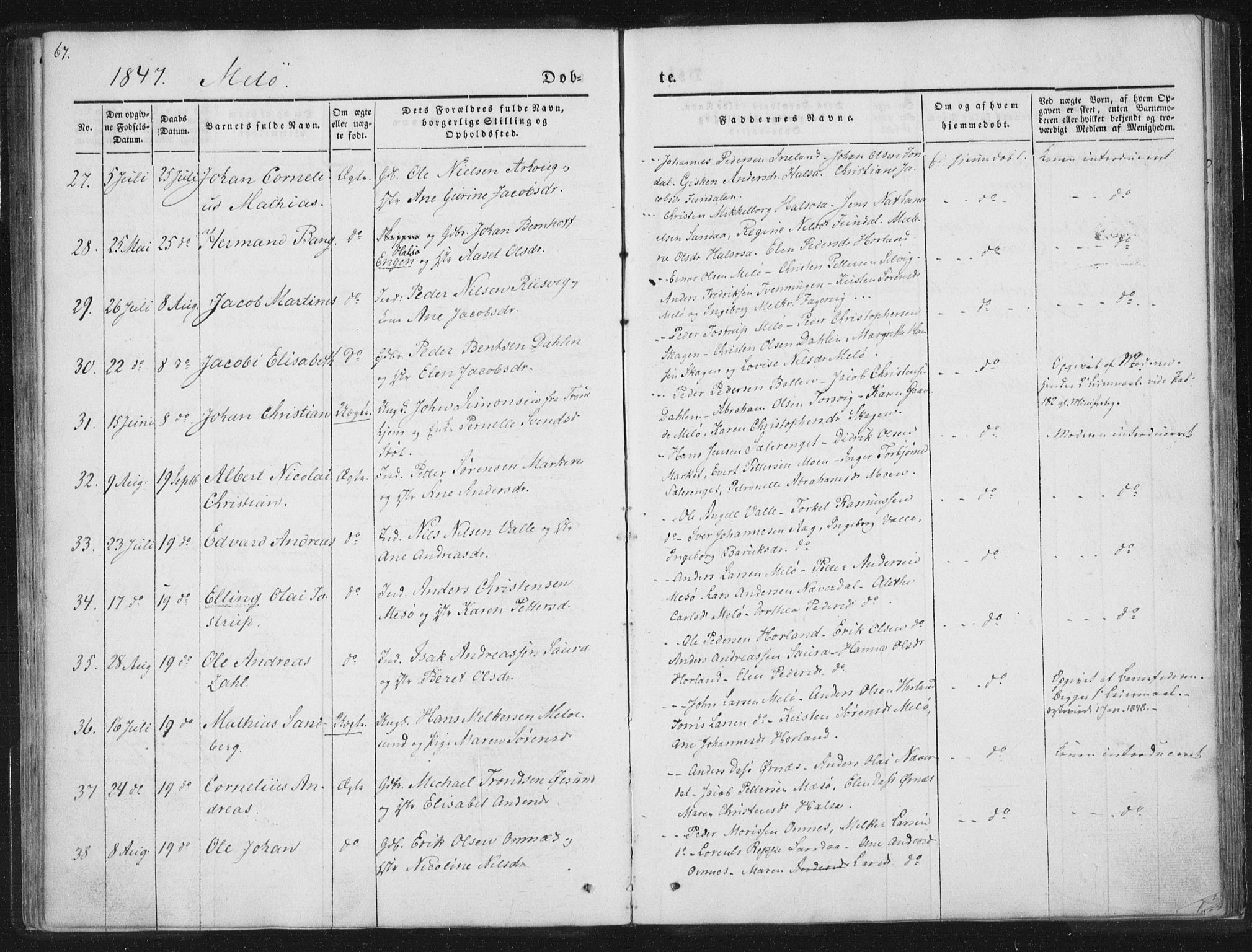 Ministerialprotokoller, klokkerbøker og fødselsregistre - Nordland, AV/SAT-A-1459/841/L0602: Parish register (official) no. 841A08 /2, 1845-1859, p. 67