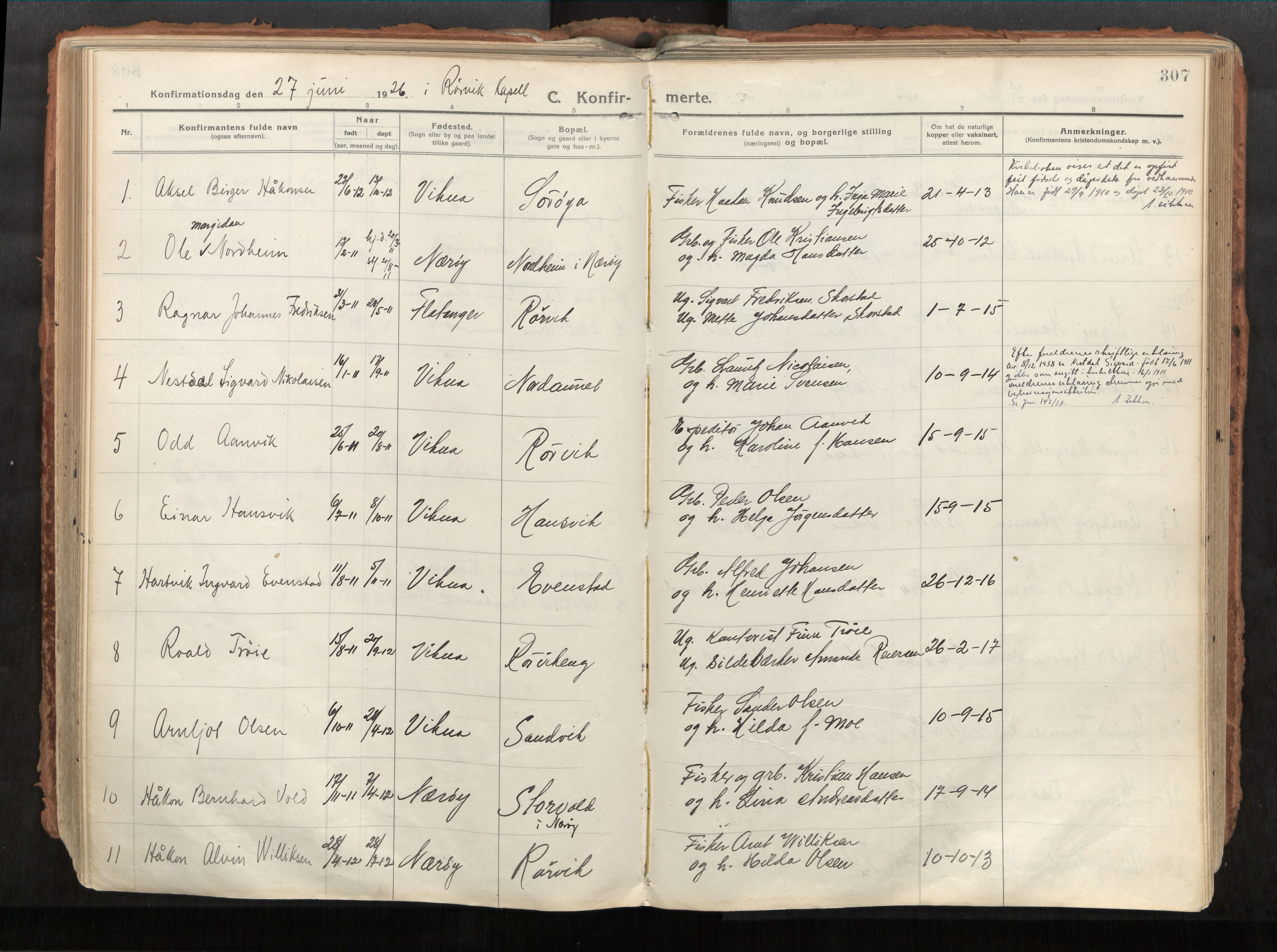 Vikna sokneprestkontor, SAT/A-1173/1/I/I1/I1a/L0001: Parish register (official) no. 1, 1913-1934, p. 307