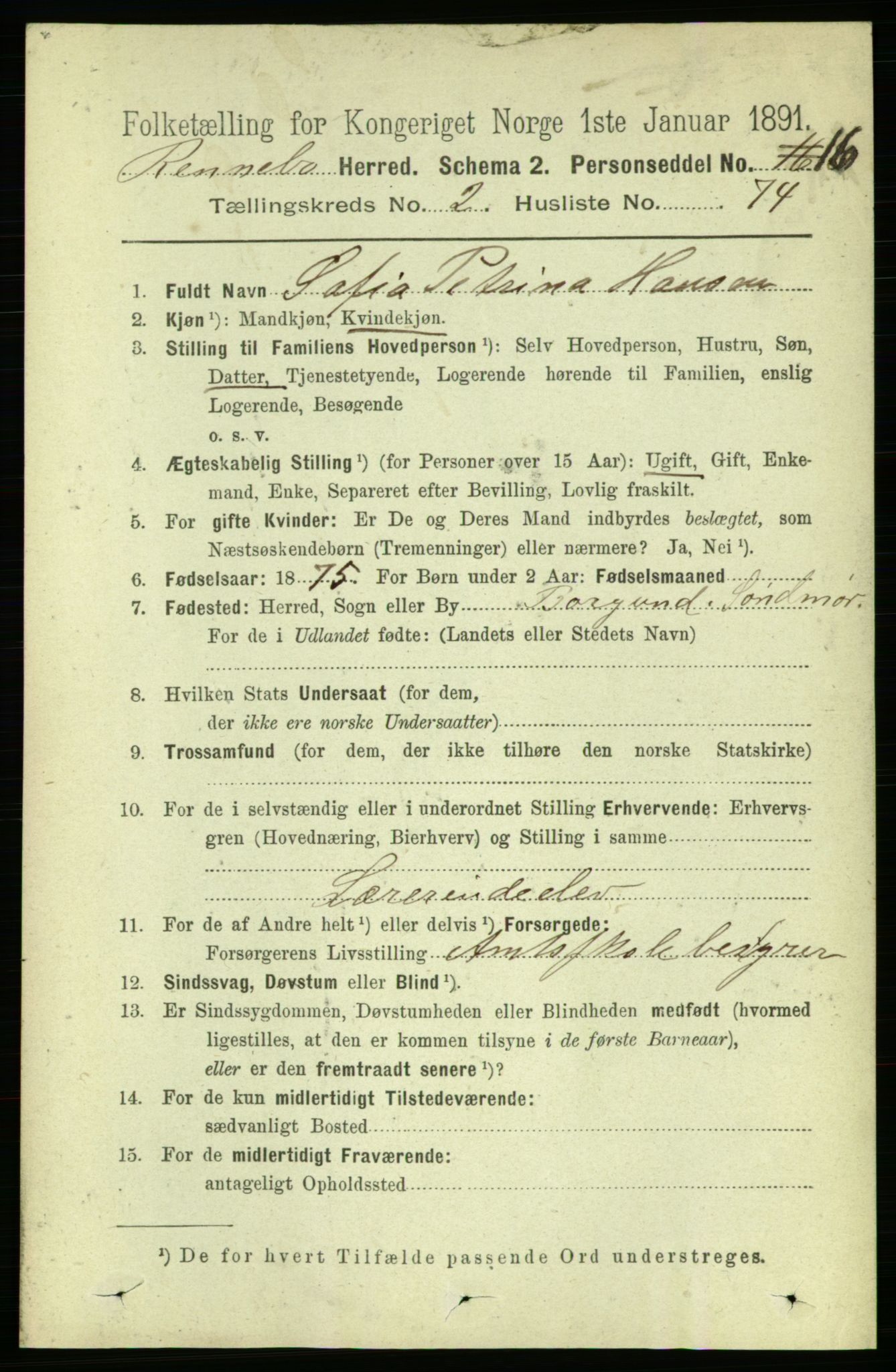 RA, 1891 census for 1635 Rennebu, 1891, p. 1175