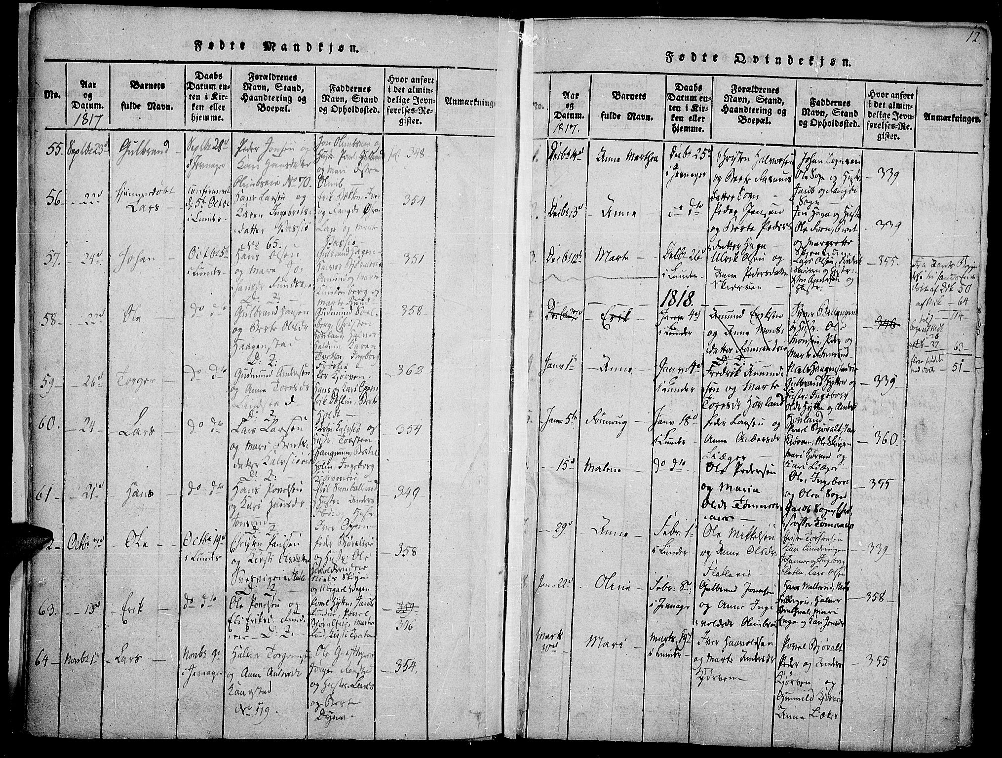 Jevnaker prestekontor, AV/SAH-PREST-116/H/Ha/Haa/L0005: Parish register (official) no. 5, 1815-1837, p. 12