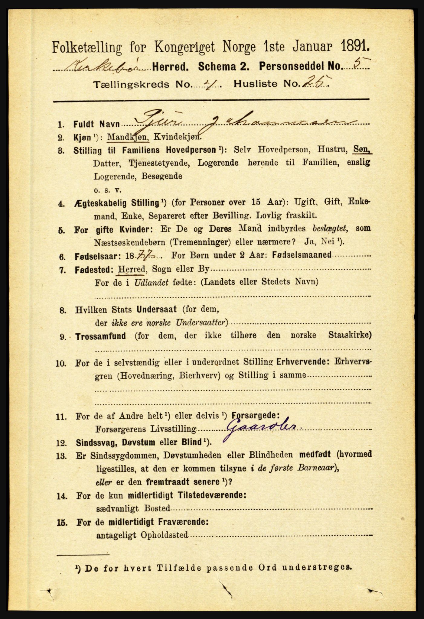 RA, 1891 census for 1416 Kyrkjebø, 1891, p. 999