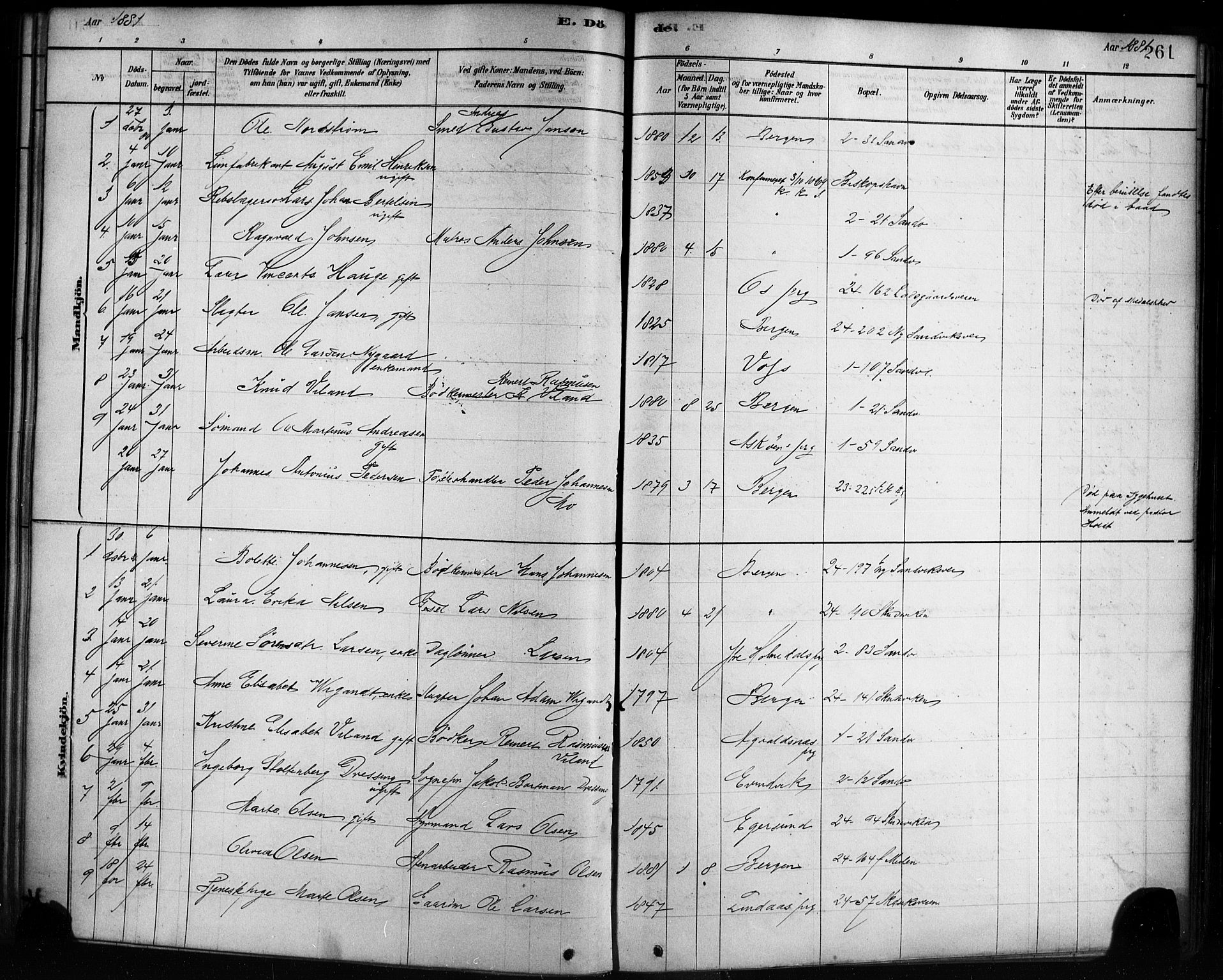 Sandviken Sokneprestembete, SAB/A-77601/H/Ha/L0002: Parish register (official) no. A 2, 1878-1896, p. 261