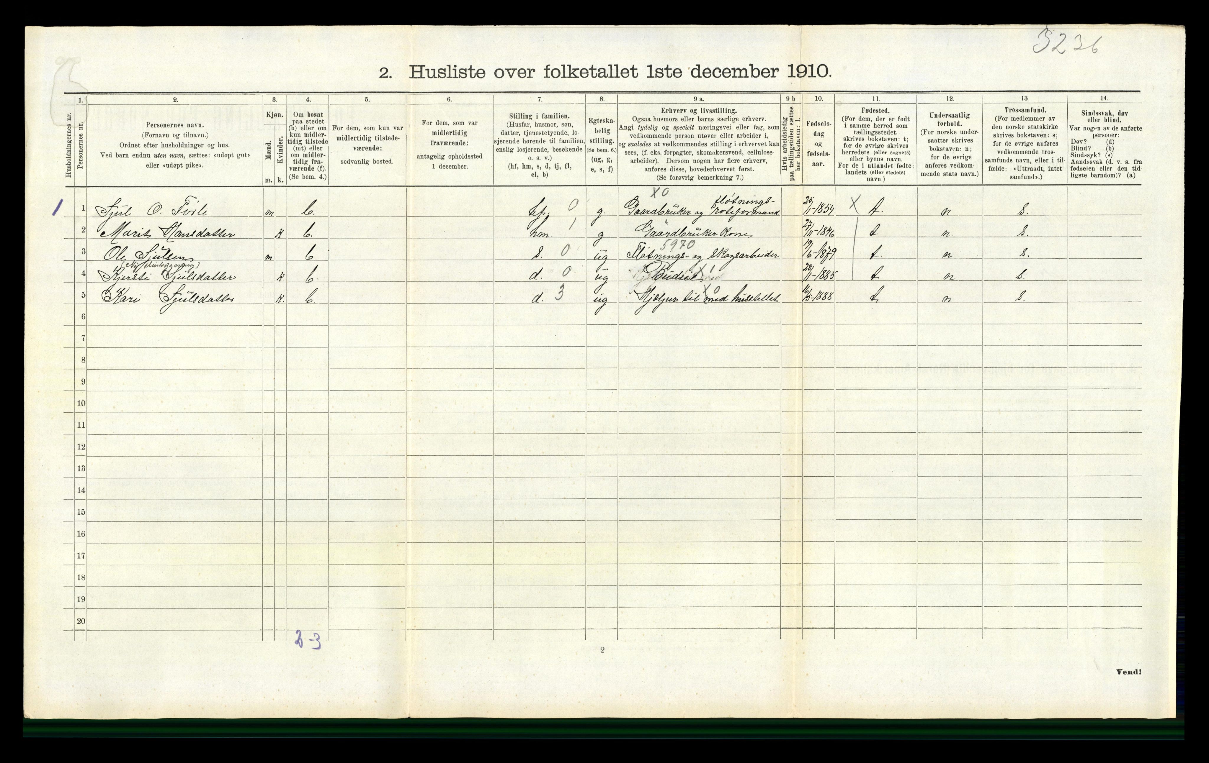 RA, 1910 census for Flesberg, 1910, p. 436
