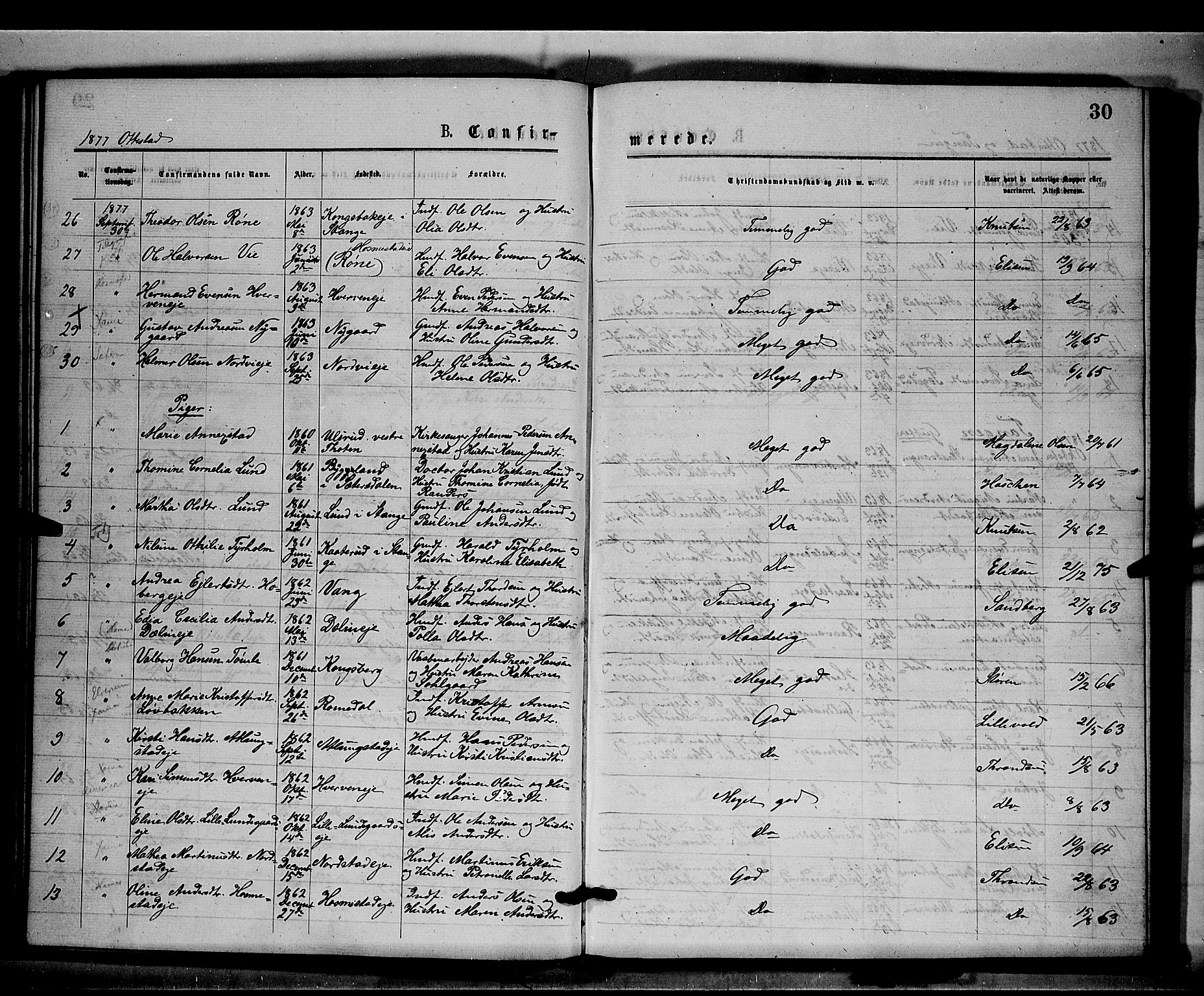 Stange prestekontor, AV/SAH-PREST-002/K/L0016: Parish register (official) no. 16, 1874-1879, p. 30