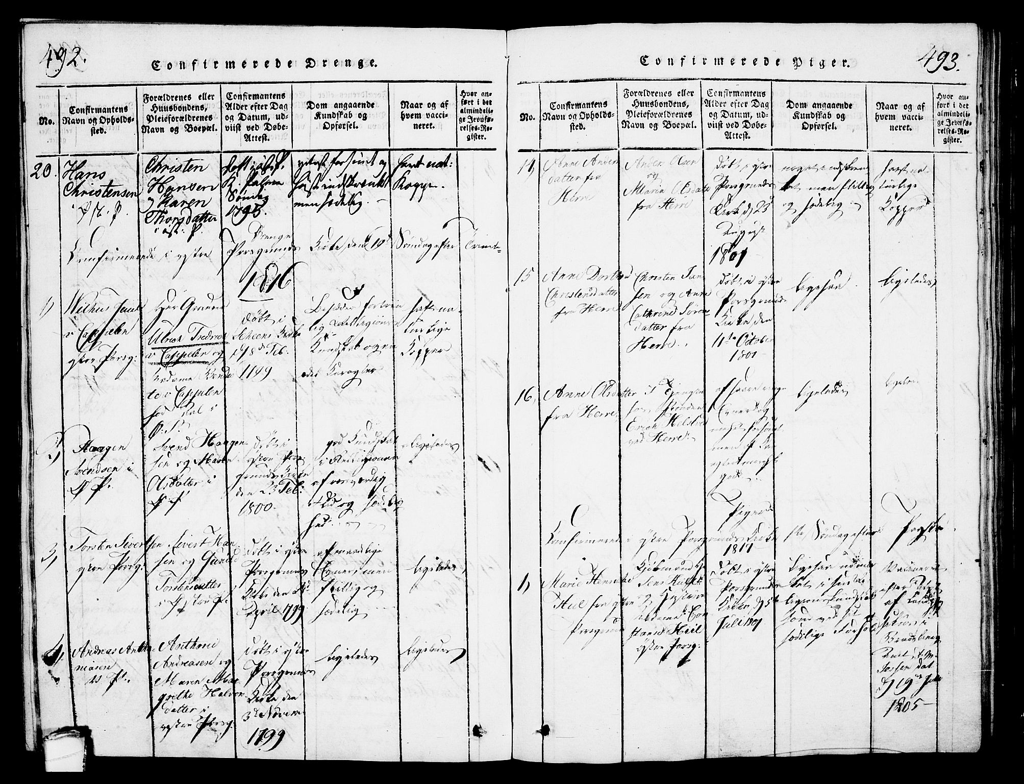 Porsgrunn kirkebøker , SAKO/A-104/G/Gb/L0001: Parish register (copy) no. II 1, 1817-1828, p. 492-493