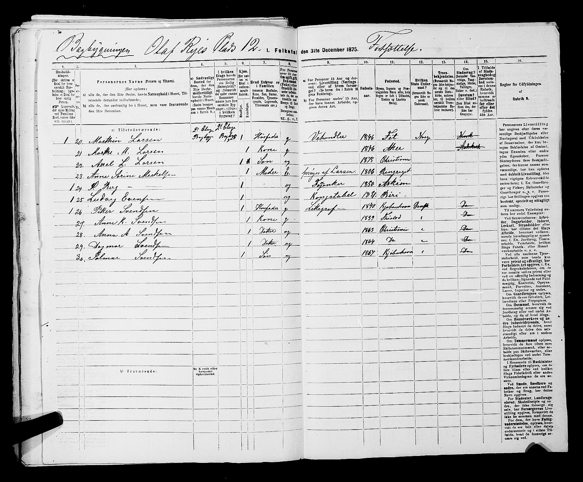 RA, 1875 census for 0301 Kristiania, 1875, p. 6938