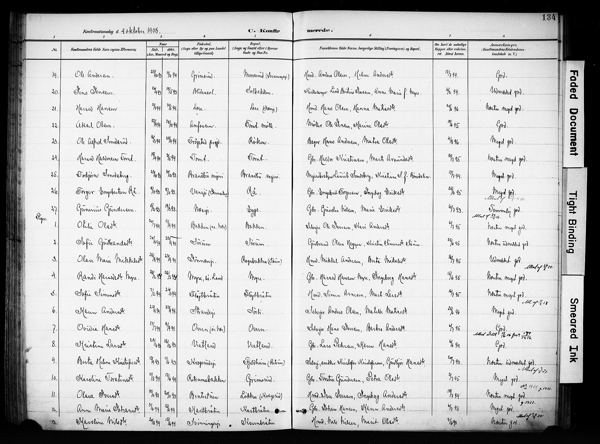 Brandbu prestekontor, SAH/PREST-114/H/Ha/Haa/L0001: Parish register (official) no. 1, 1900-1912, p. 134