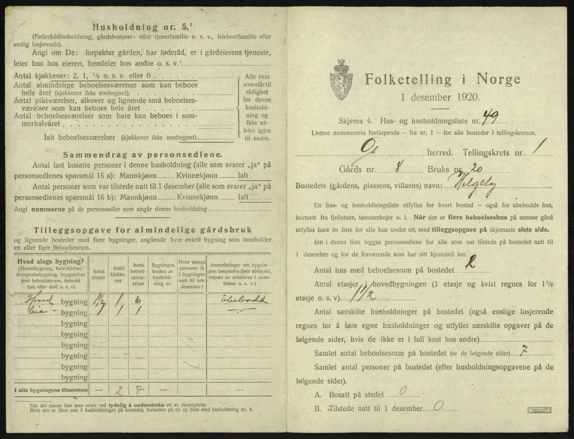 SAB, 1920 census for Os, 1920, p. 136