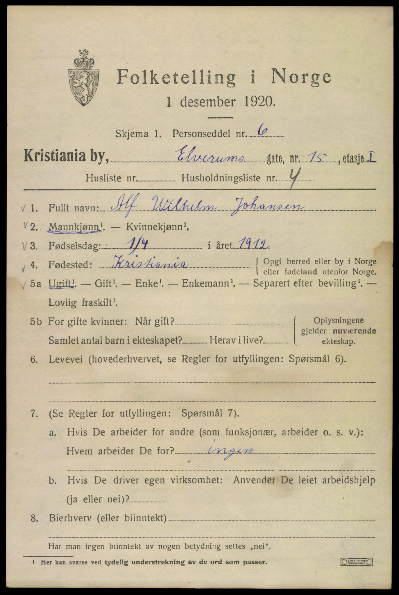 SAO, 1920 census for Kristiania, 1920, p. 215577