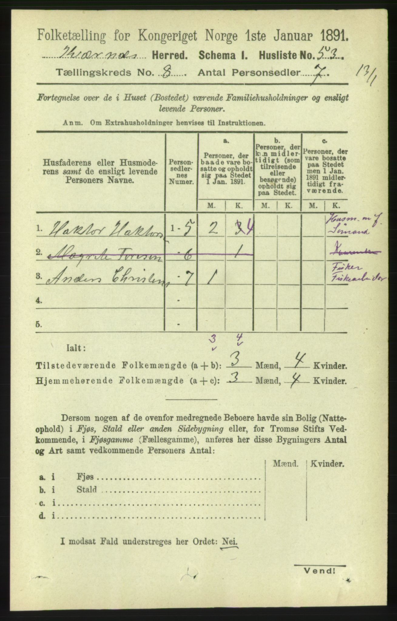 RA, 1891 census for 1553 Kvernes, 1891, p. 3509