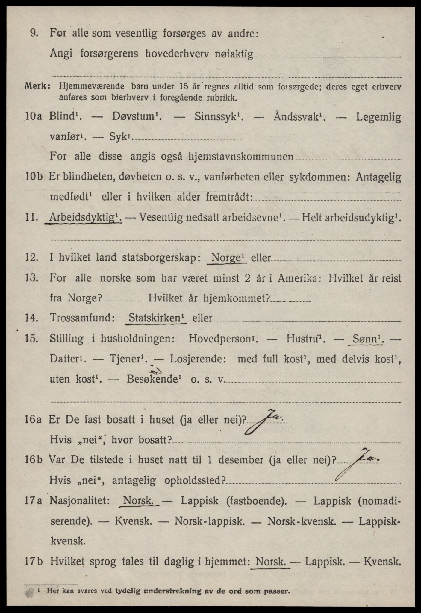 SAT, 1920 census for Leinstrand, 1920, p. 3824