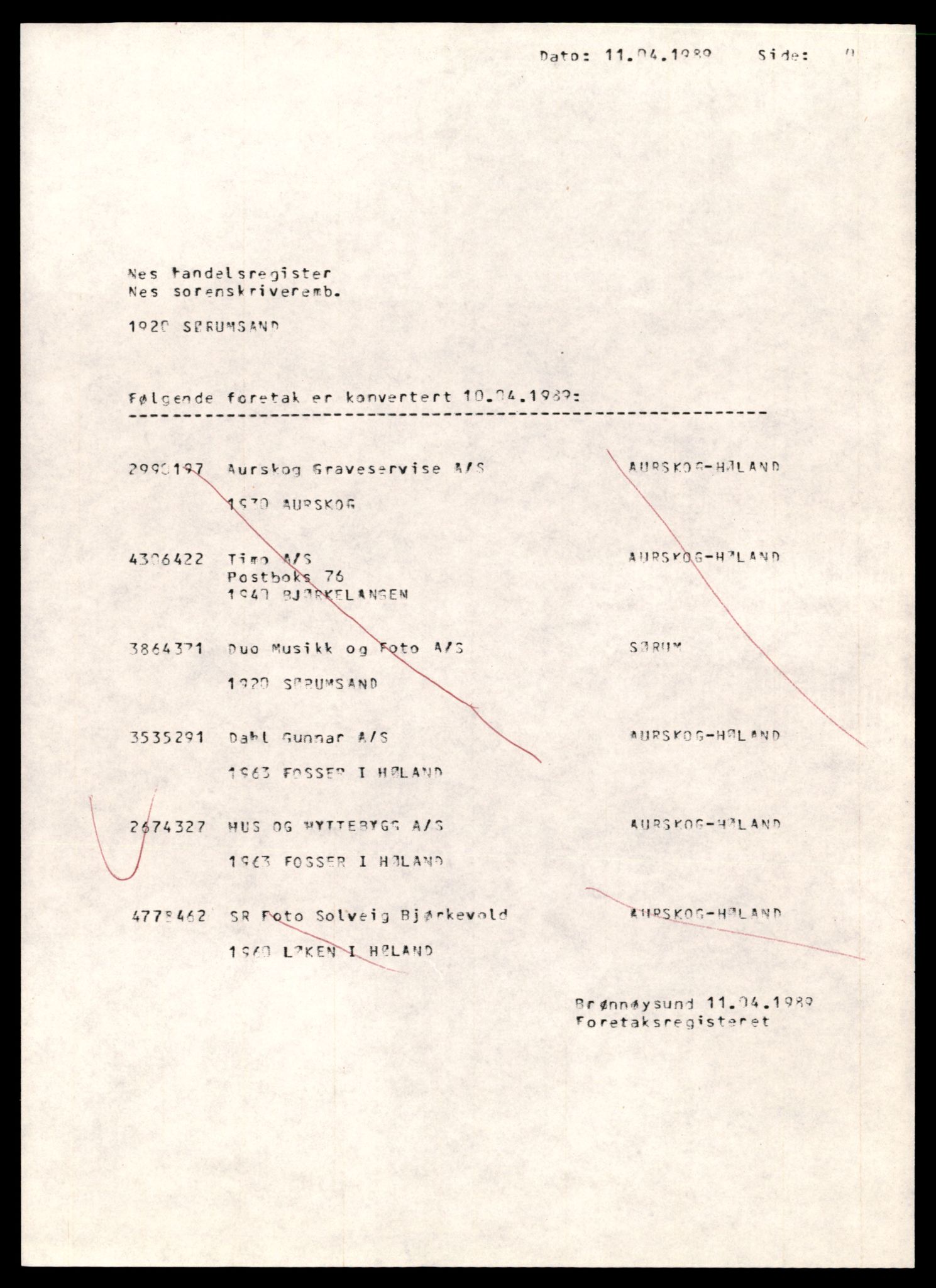 Nes tingrett, AV/SAT-A-10548/K/Ke/Keb/L0014: Aksjeselskap, Hus - Kak, 1944-1990, p. 1