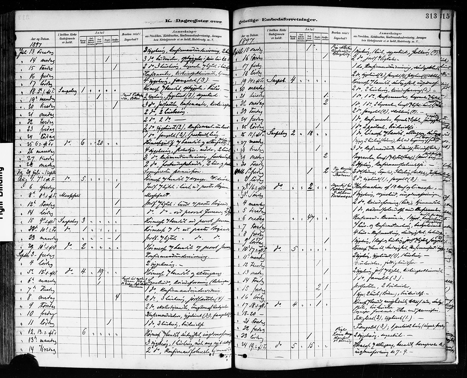 Sarpsborg prestekontor Kirkebøker, AV/SAO-A-2006/F/Fa/L0004: Parish register (official) no. 4, 1892-1899, p. 313