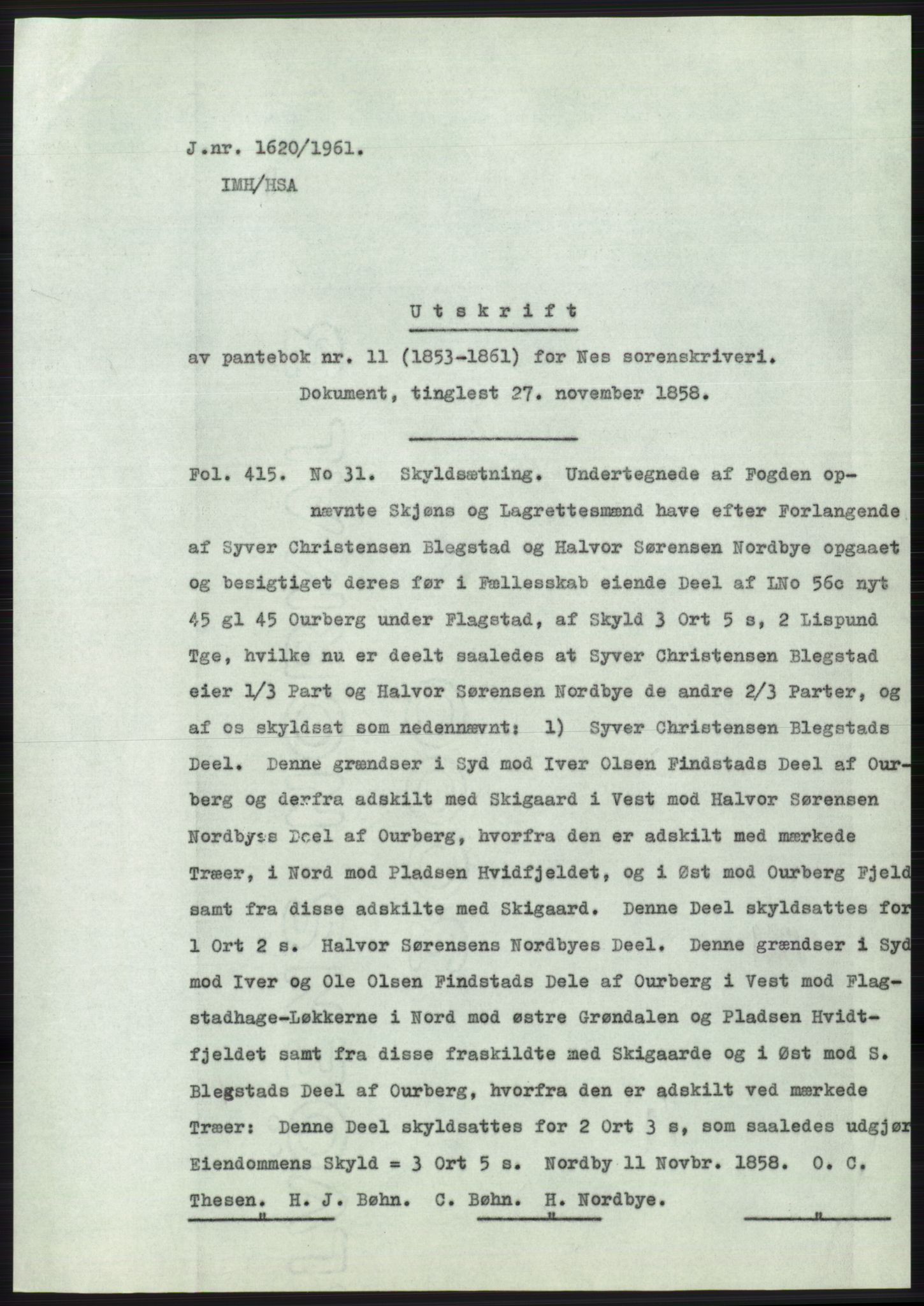 Statsarkivet i Oslo, AV/SAO-A-10621/Z/Zd/L0014: Avskrifter, j.nr 1101-1809/1961, 1961, p. 267