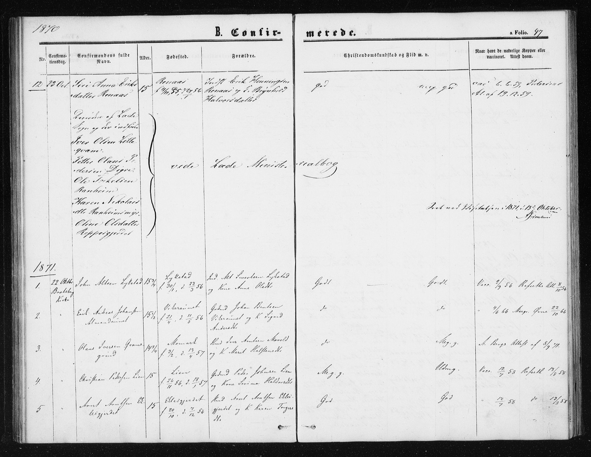 Ministerialprotokoller, klokkerbøker og fødselsregistre - Sør-Trøndelag, AV/SAT-A-1456/608/L0333: Parish register (official) no. 608A02, 1862-1876, p. 47