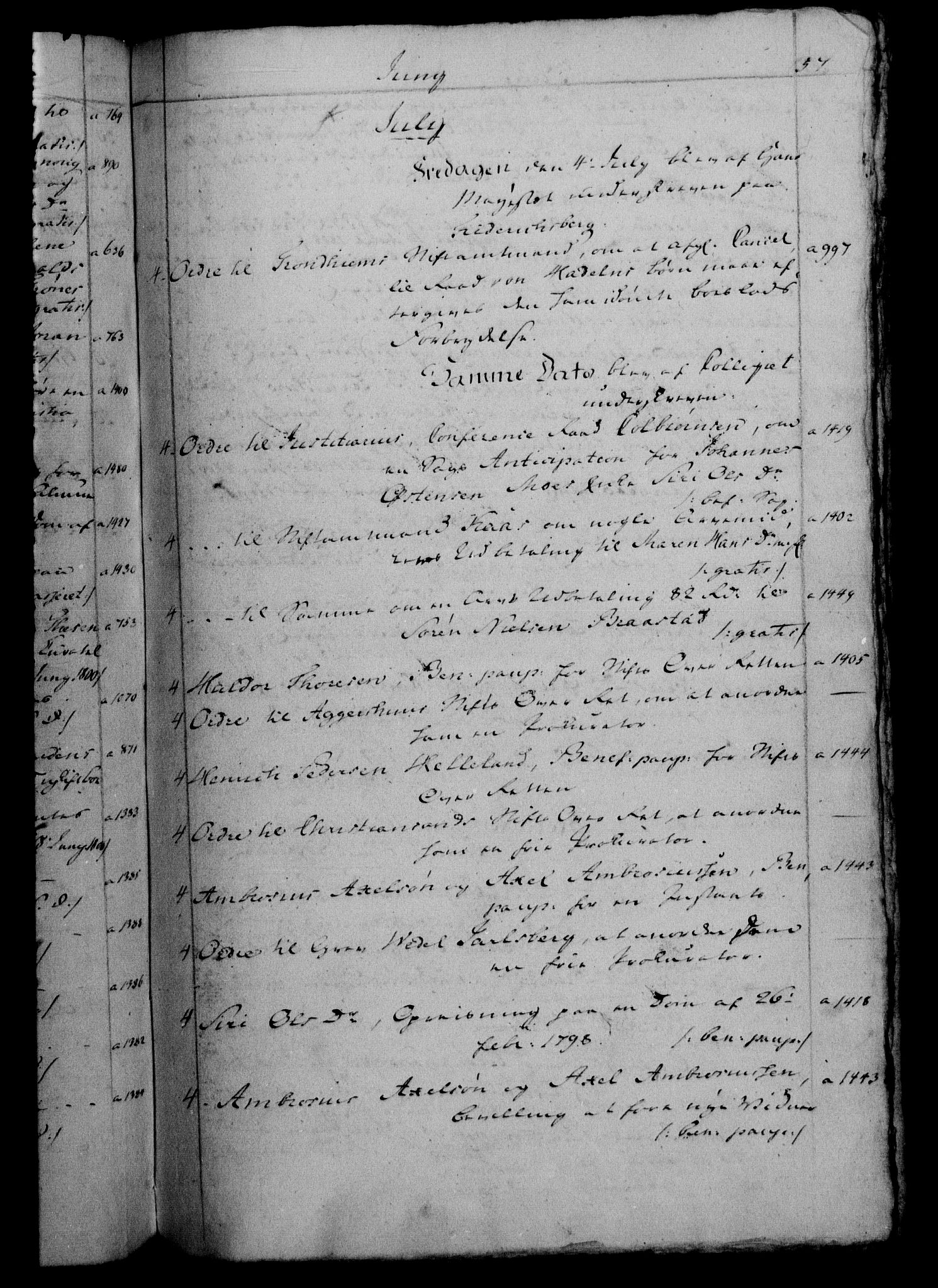 Danske Kanselli 1800-1814, RA/EA-3024/H/Hf/Hfb/Hfbc/L0001: Underskrivelsesbok m. register, 1800, p. 57