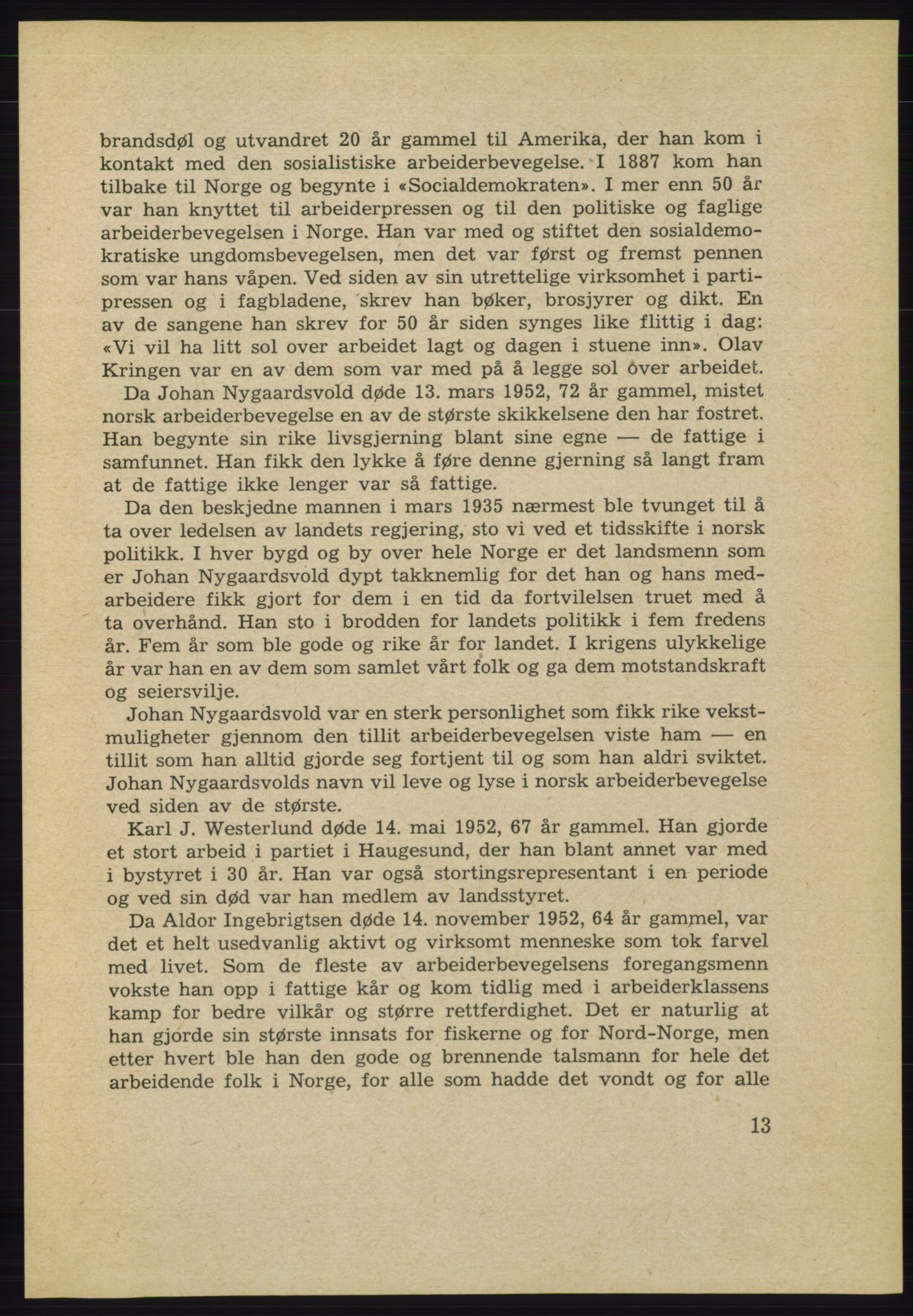 Det norske Arbeiderparti - publikasjoner, AAB/-/-/-: Protokoll over forhandlingene på det 34. ordinære landsmøte 22.-25. mars 1953 i Oslo, 1953, p. 13