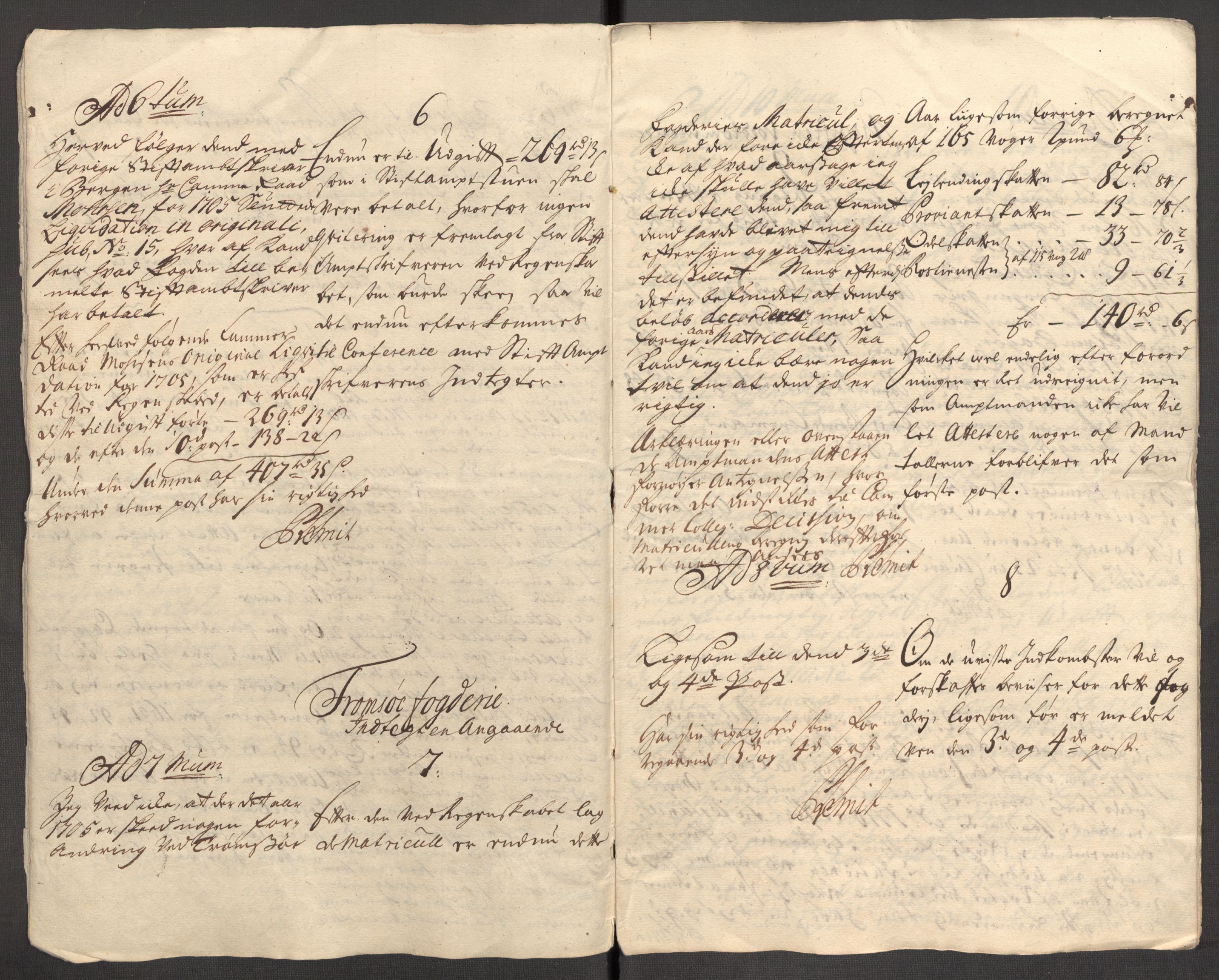 Rentekammeret inntil 1814, Reviderte regnskaper, Fogderegnskap, AV/RA-EA-4092/R68/L4756: Fogderegnskap Senja og Troms, 1705-1707, p. 159