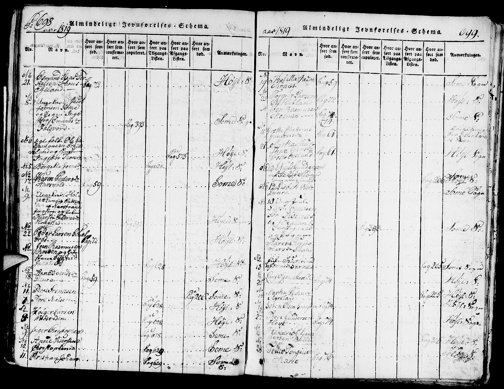 Høyland sokneprestkontor, AV/SAST-A-101799/001/30BA/L0006: Parish register (official) no. A 6, 1815-1825, p. 698-699