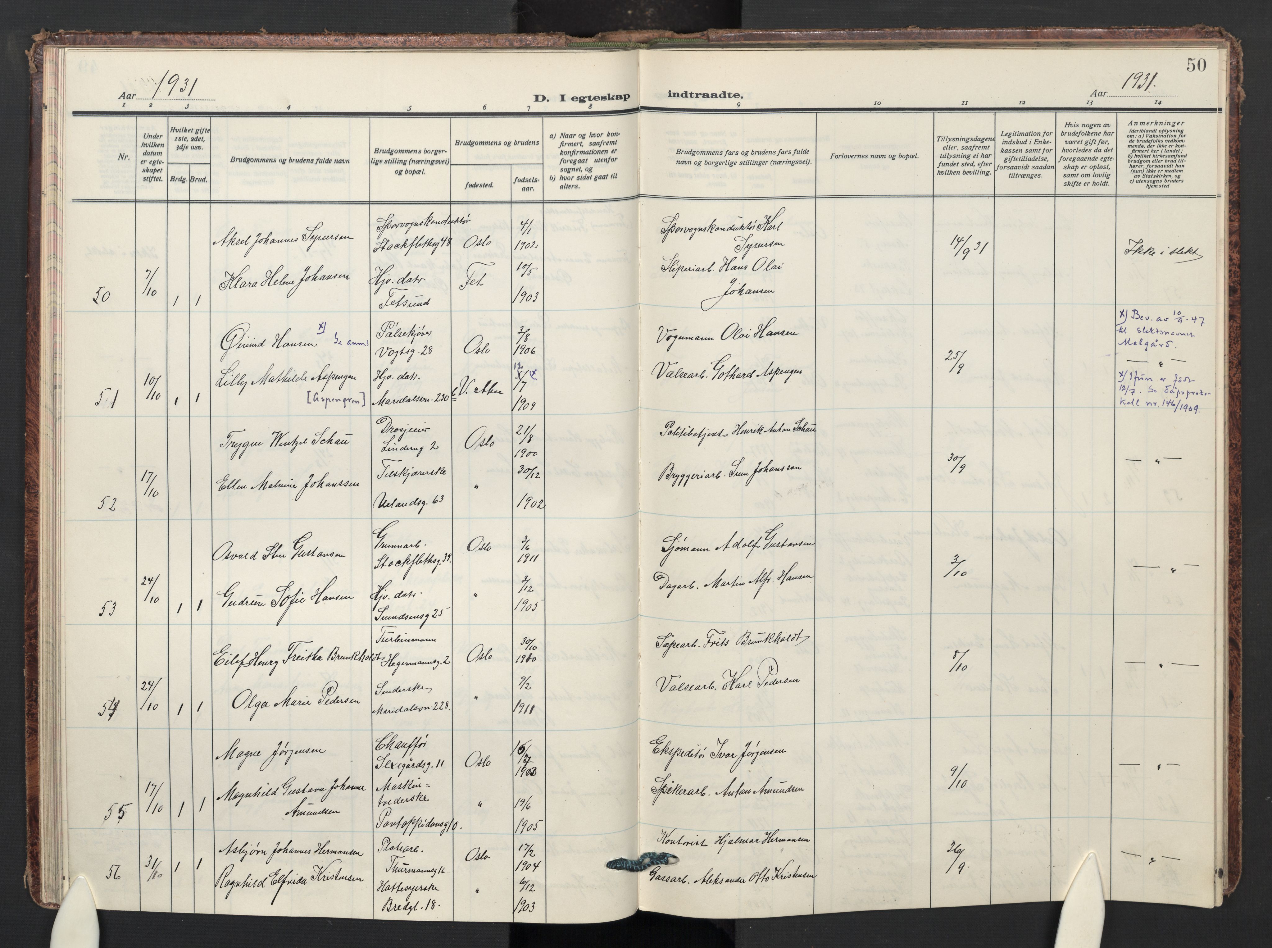 Sagene prestekontor Kirkebøker, AV/SAO-A-10796/F/L0016: Parish register (official) no. 16, 1929-1935, p. 50