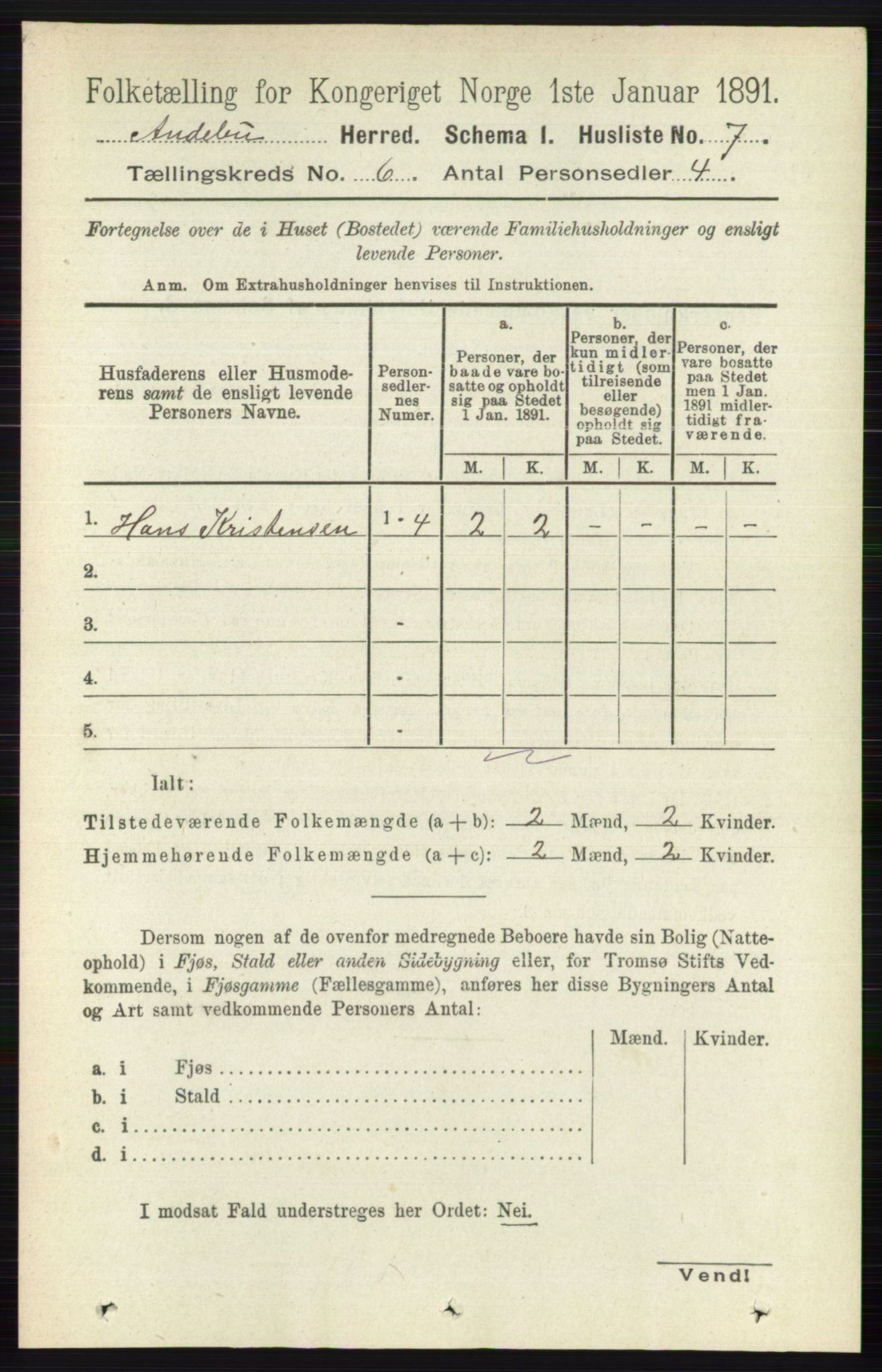 RA, 1891 census for 0719 Andebu, 1891, p. 3069