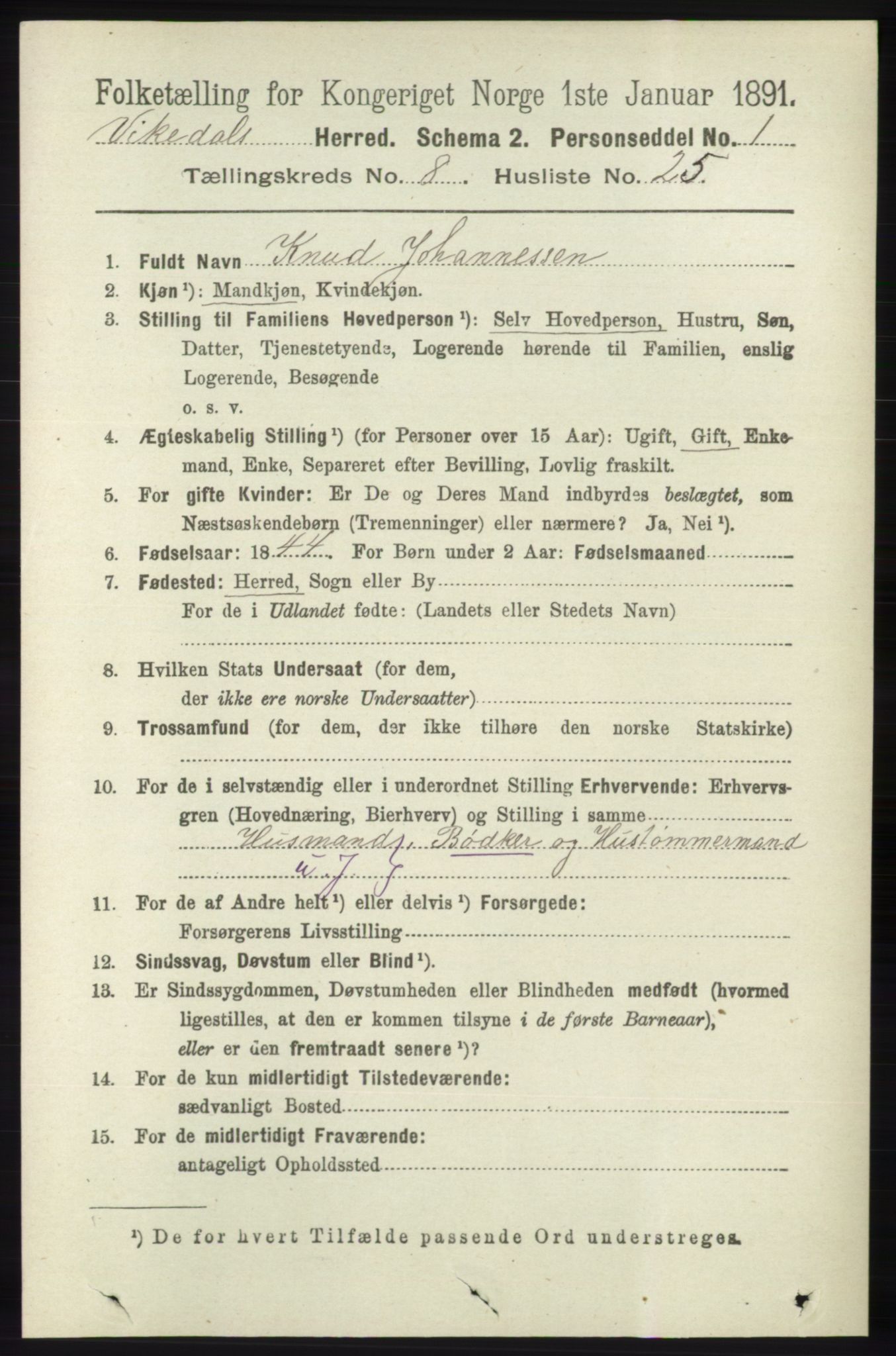 RA, 1891 census for 1157 Vikedal, 1891, p. 2338