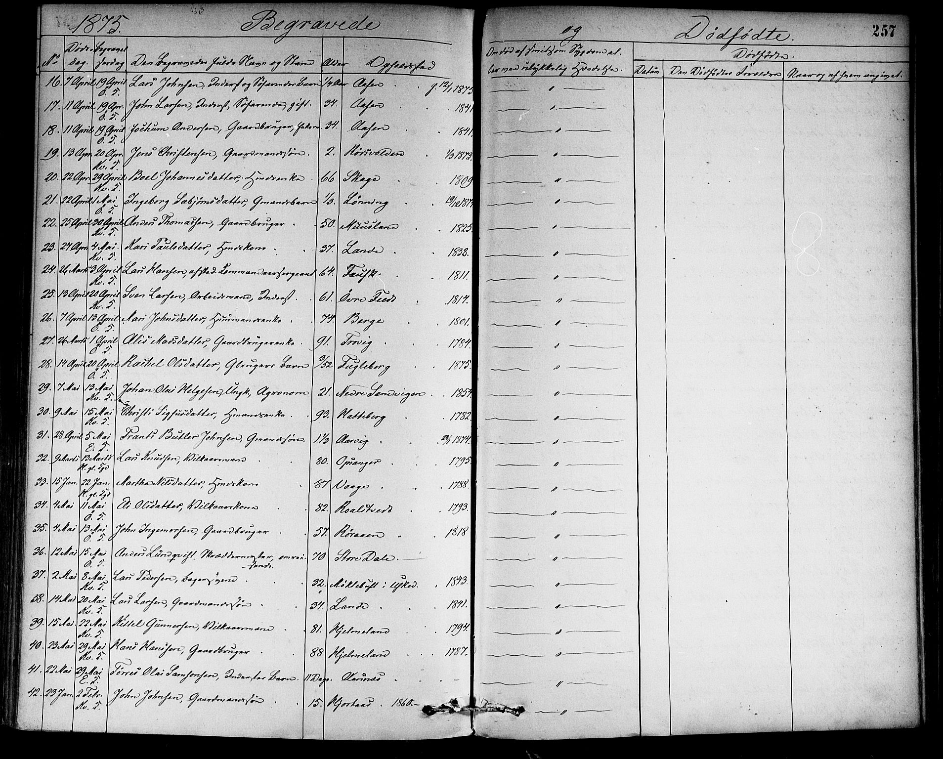 Kvinnherad sokneprestembete, SAB/A-76401/H/Haa: Parish register (official) no. A 9, 1873-1886, p. 257