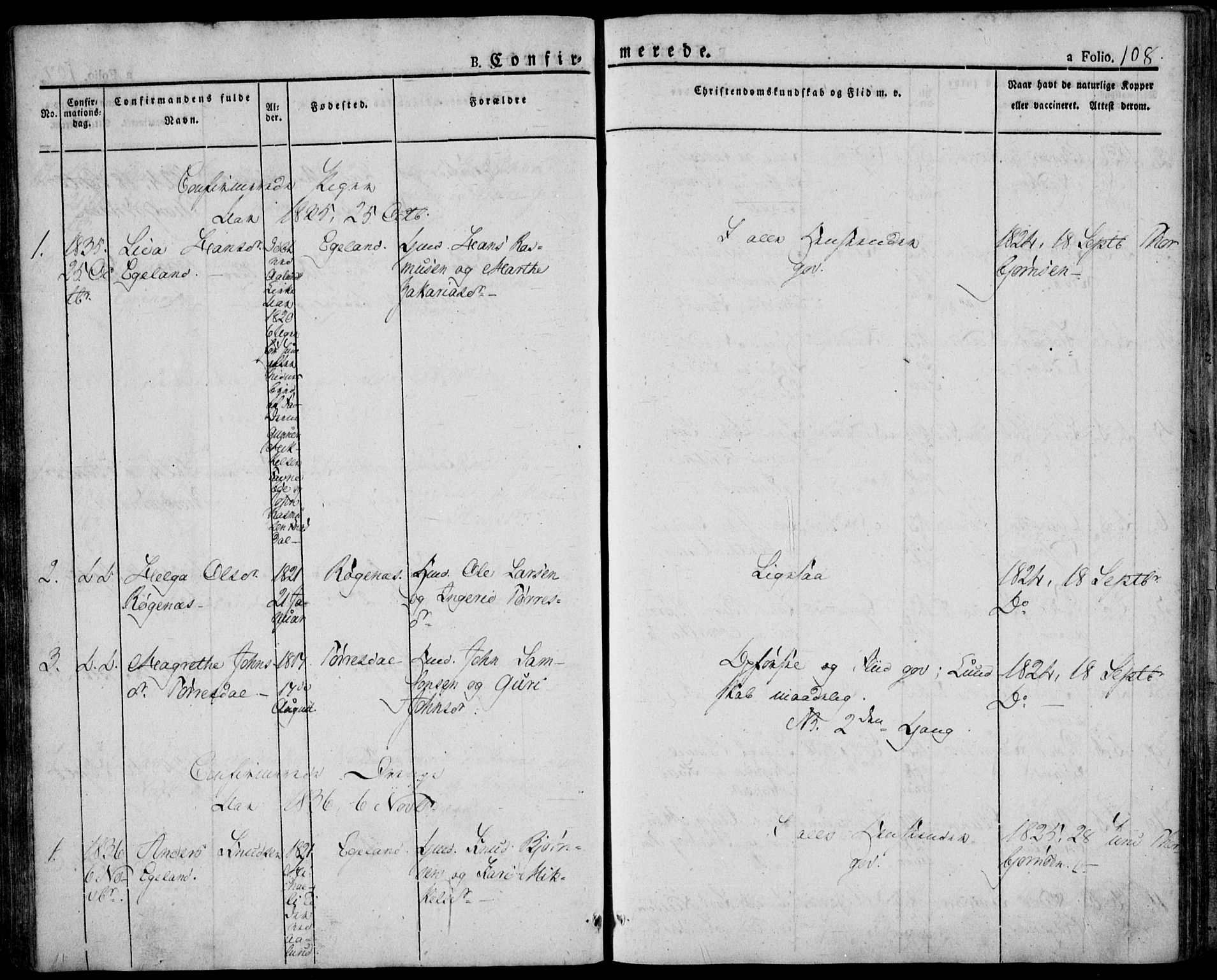 Skjold sokneprestkontor, AV/SAST-A-101847/H/Ha/Haa/L0005: Parish register (official) no. A 5, 1830-1856, p. 108