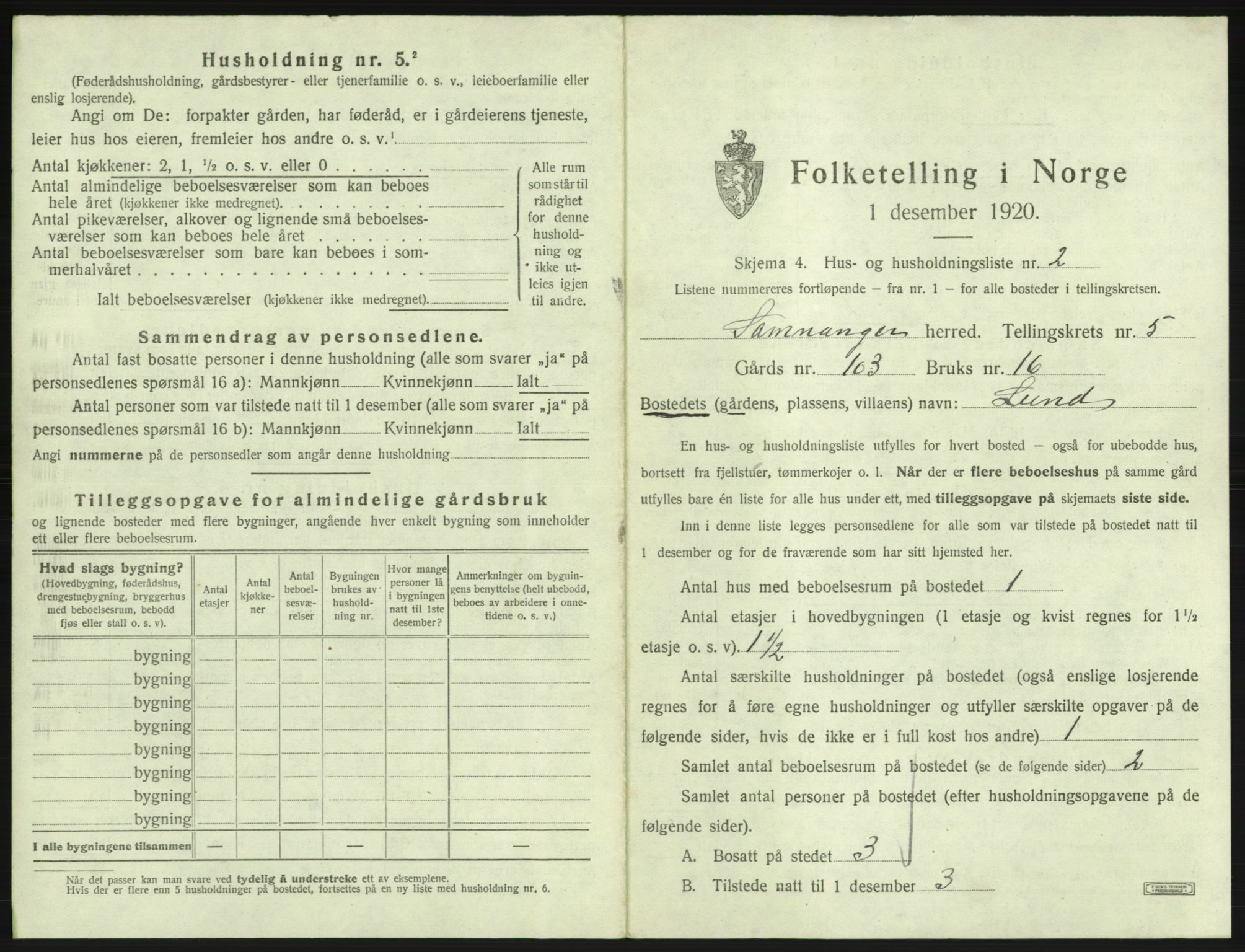 SAB, 1920 census for Samnanger, 1920, p. 222